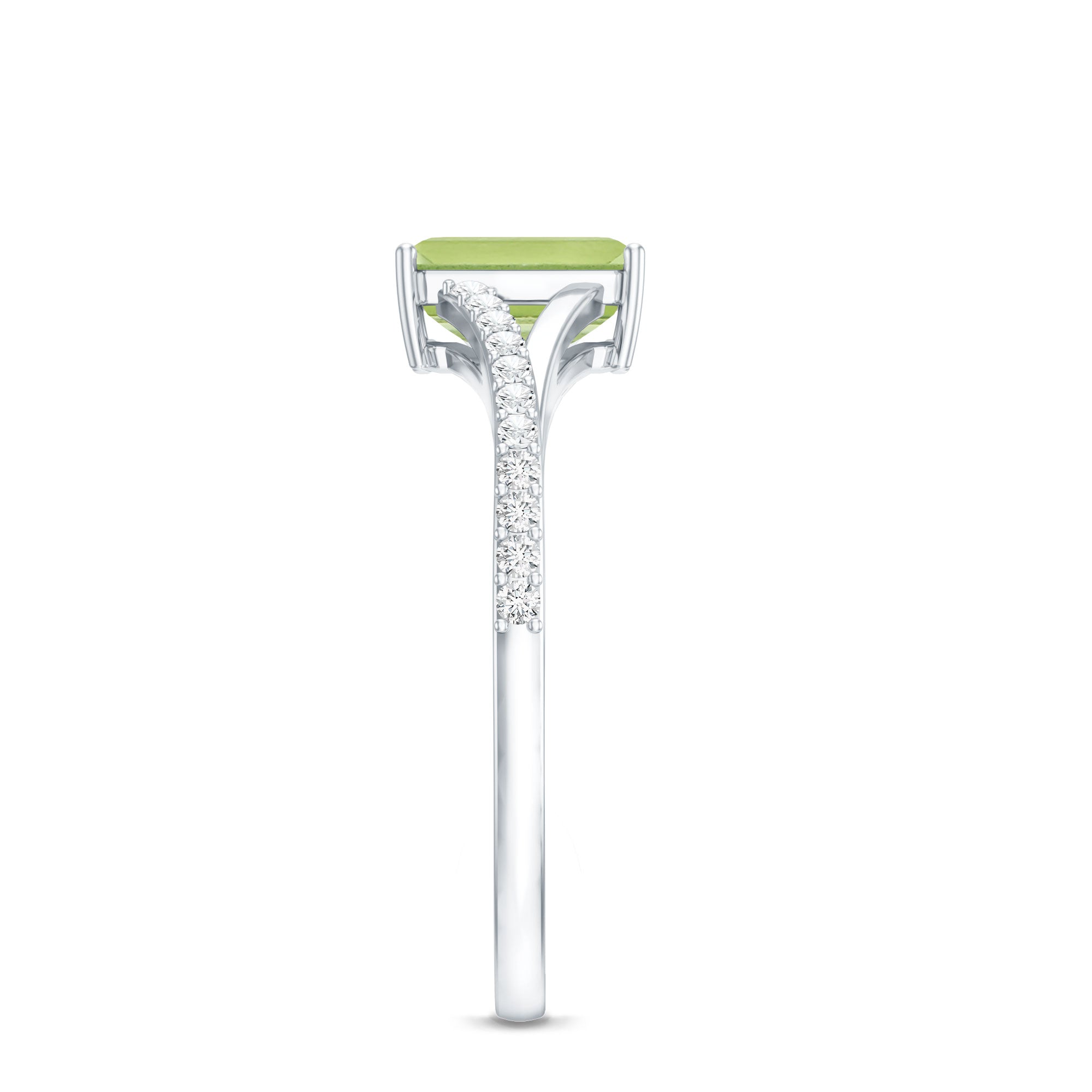 1.8 Carat Peridot Emerald Cut Engagement Ring with Diamond Split Shank AAA - Rosec Jewels