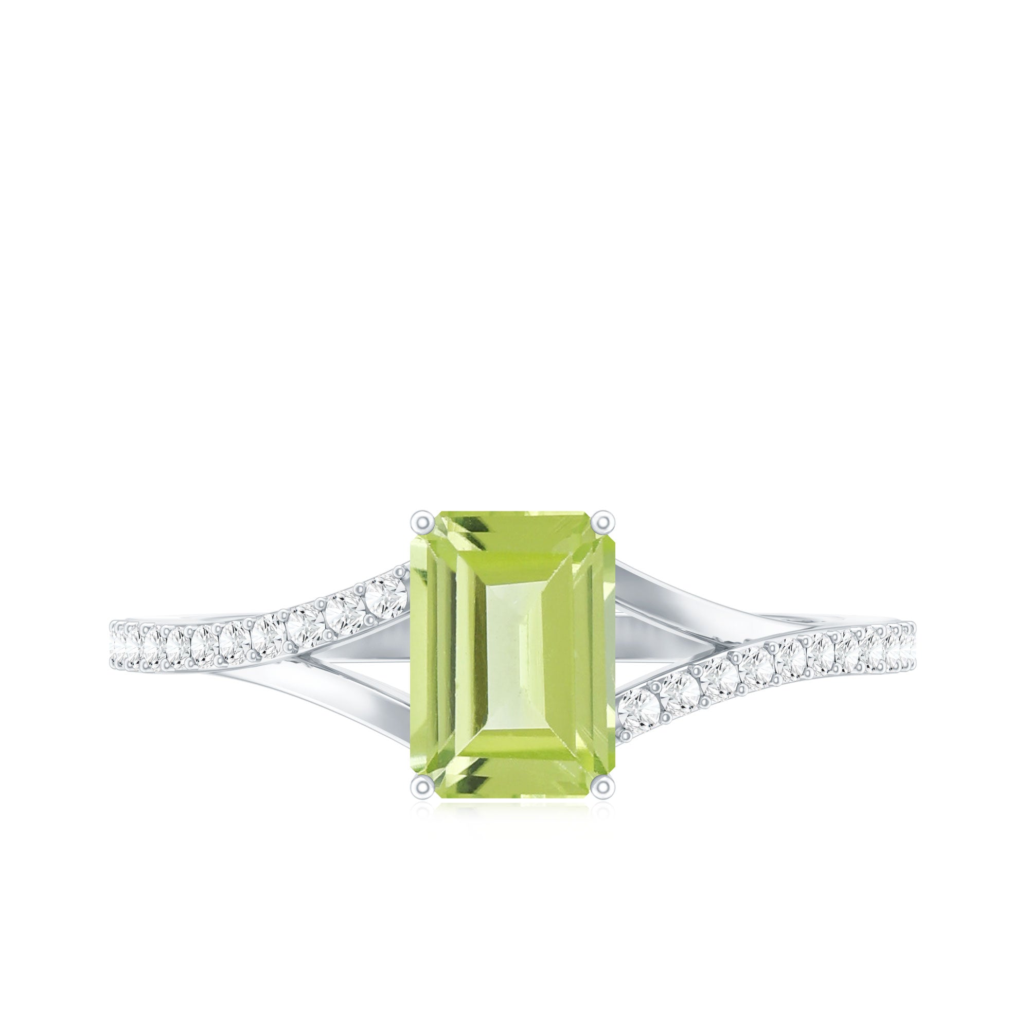 1.8 Carat Peridot Emerald Cut Engagement Ring with Diamond Split Shank AAA - Rosec Jewels