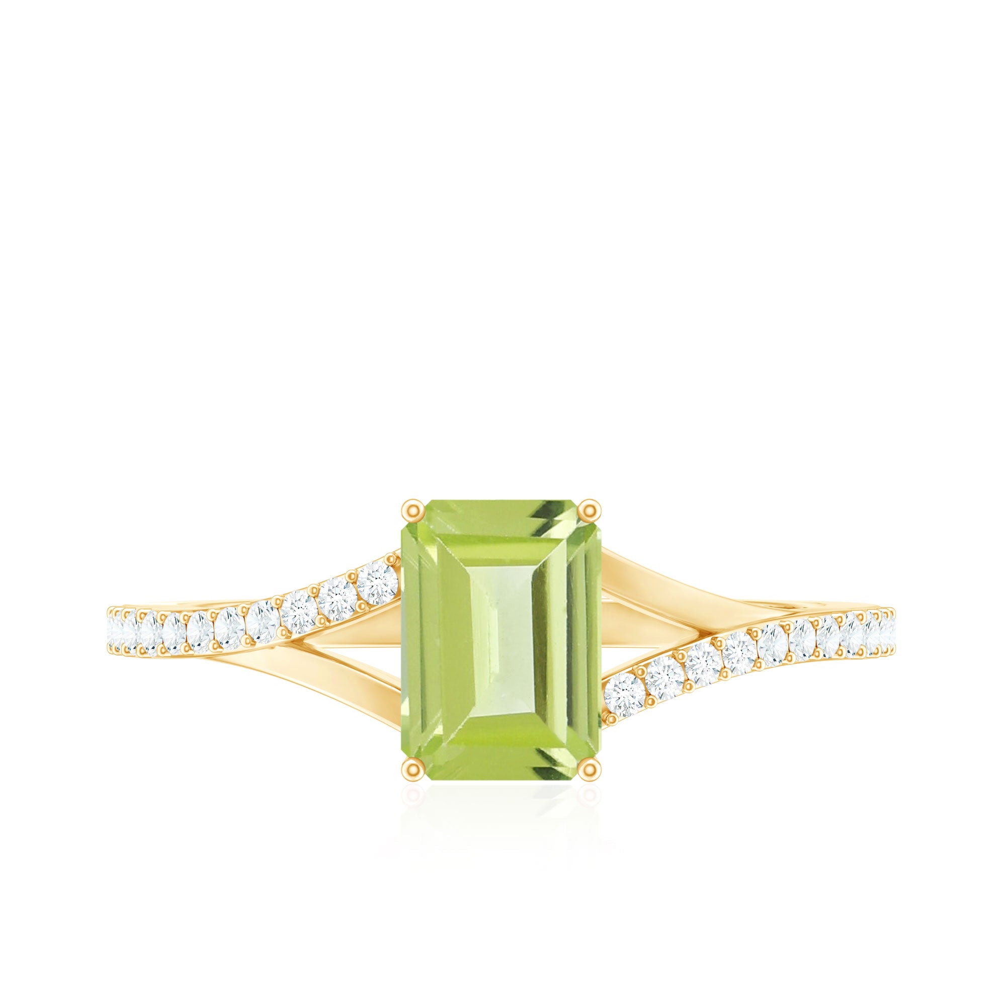1.8 Carat Peridot Emerald Cut Engagement Ring with Diamond Split Shank AAA - Rosec Jewels