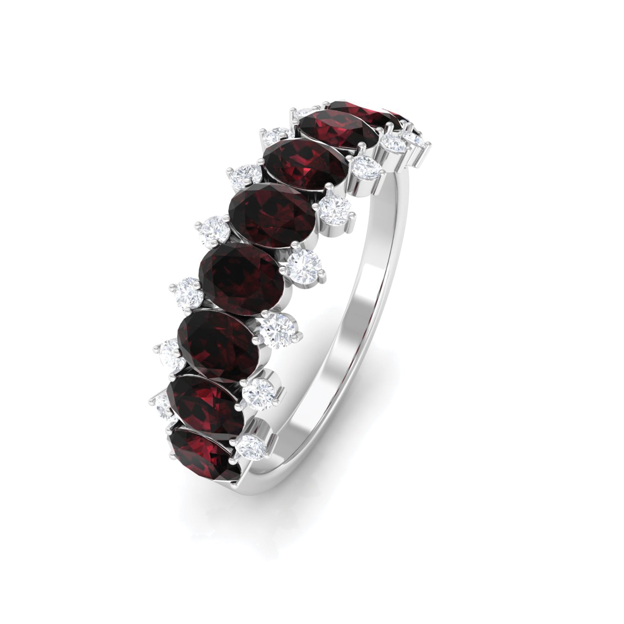 Real Garnet Diamond Half Eternity Wedding Anniversary Ring AAA - Rosec Jewels