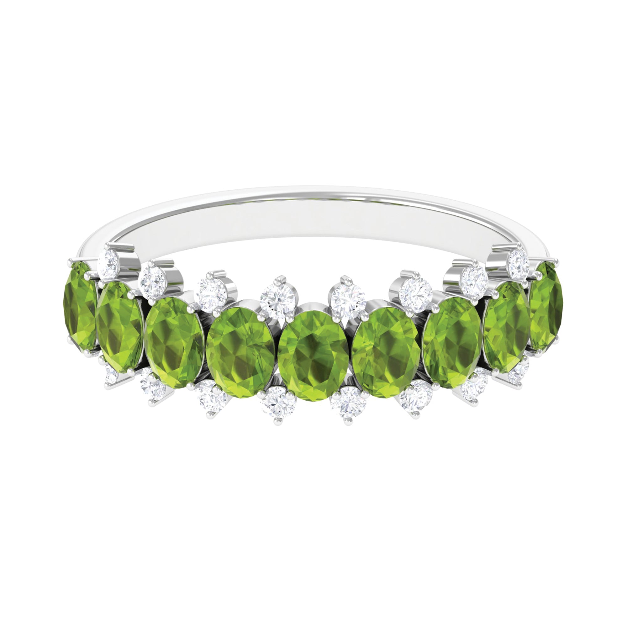 2.25 CT Oval Cut Peridot Half Eternity Ring with Diamond Stones AAA - Rosec Jewels