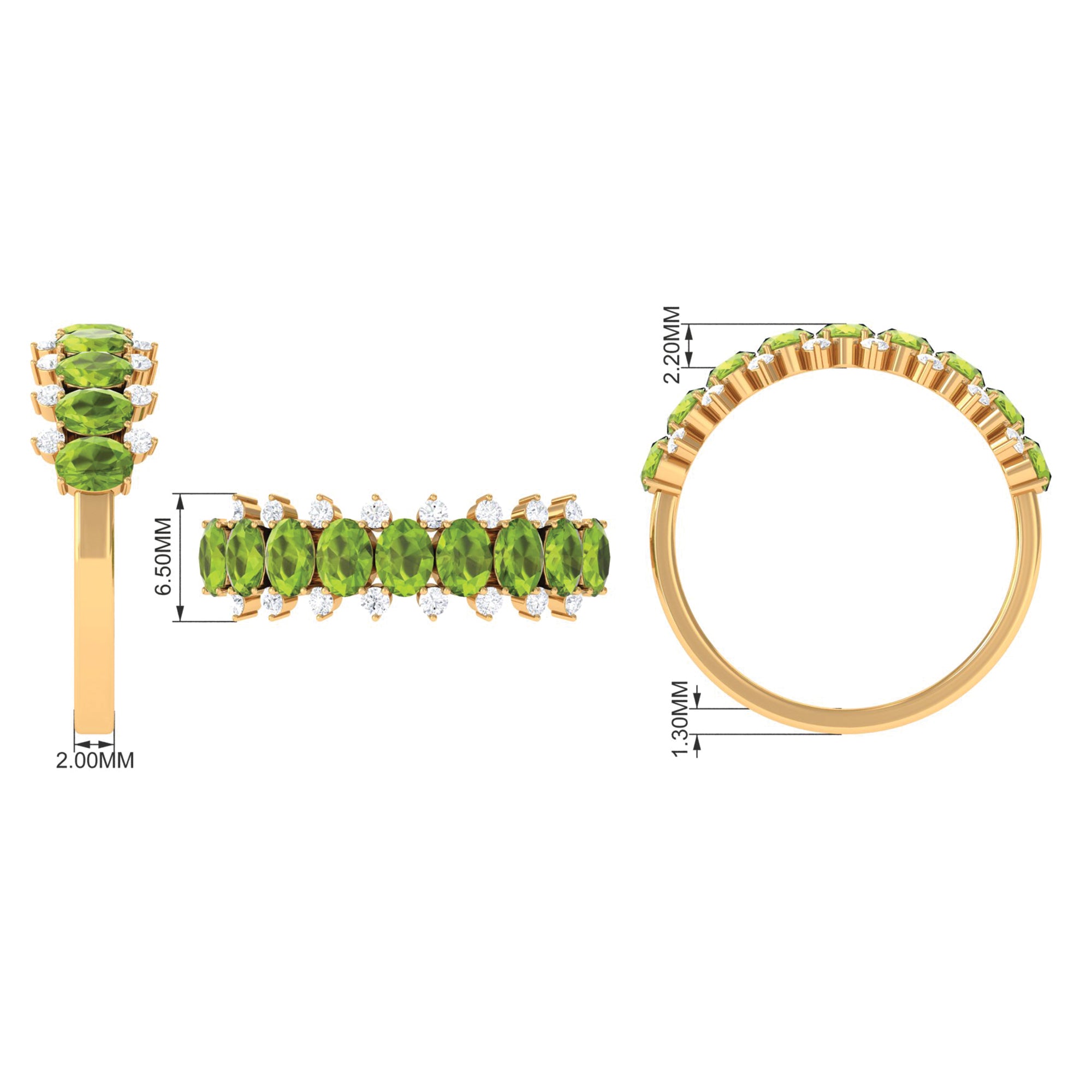 2.25 CT Oval Cut Peridot Half Eternity Ring with Diamond Stones AAA - Rosec Jewels