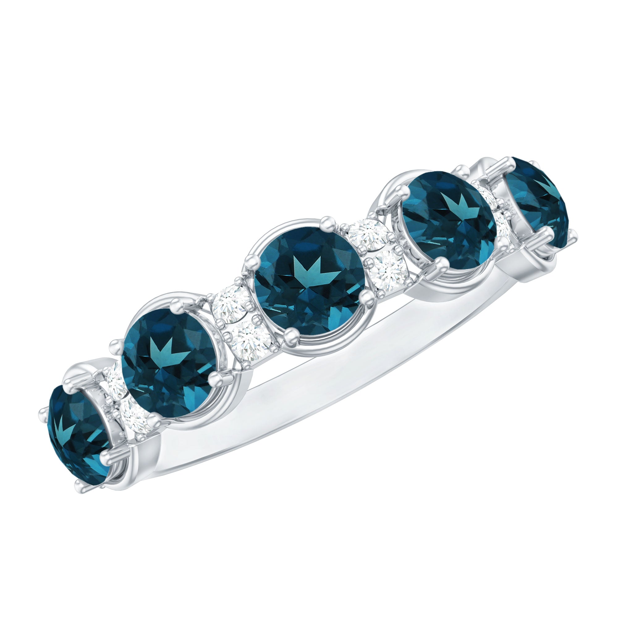 Round London Blue Topaz and Diamond Half Eternity Band AAA - Rosec Jewels