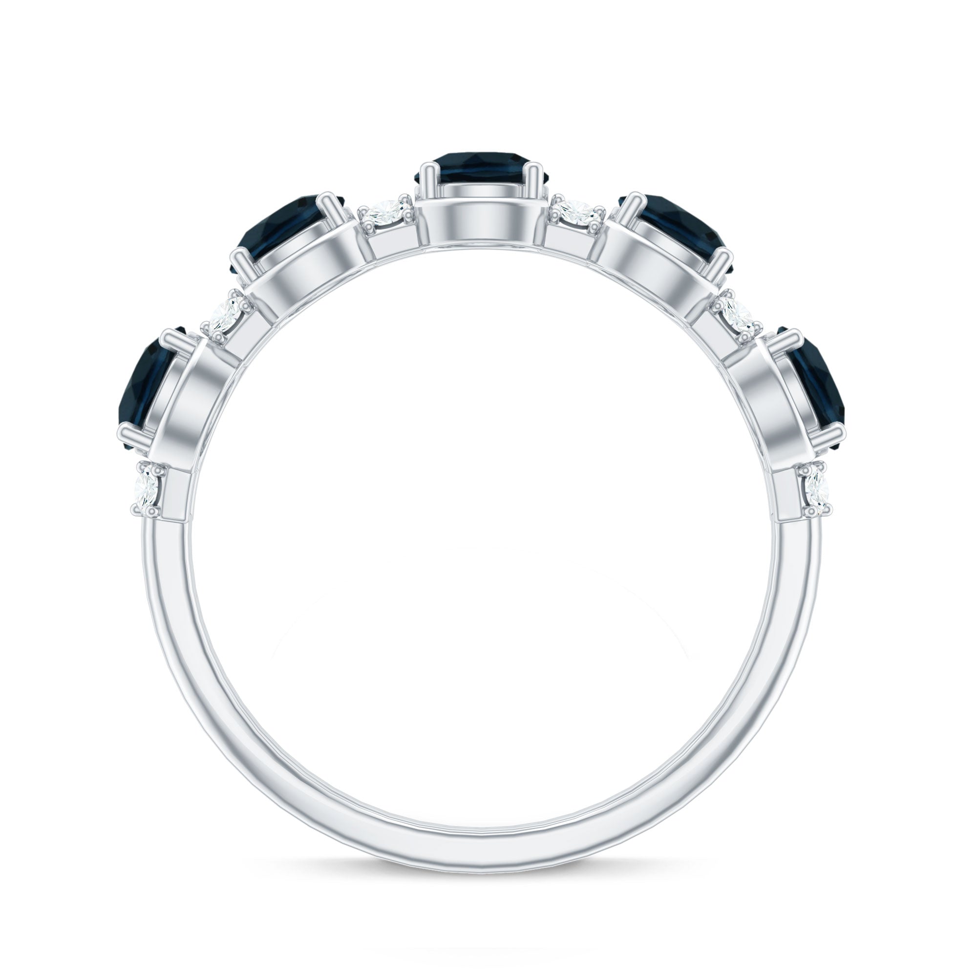 Round London Blue Topaz and Diamond Half Eternity Band AAA - Rosec Jewels