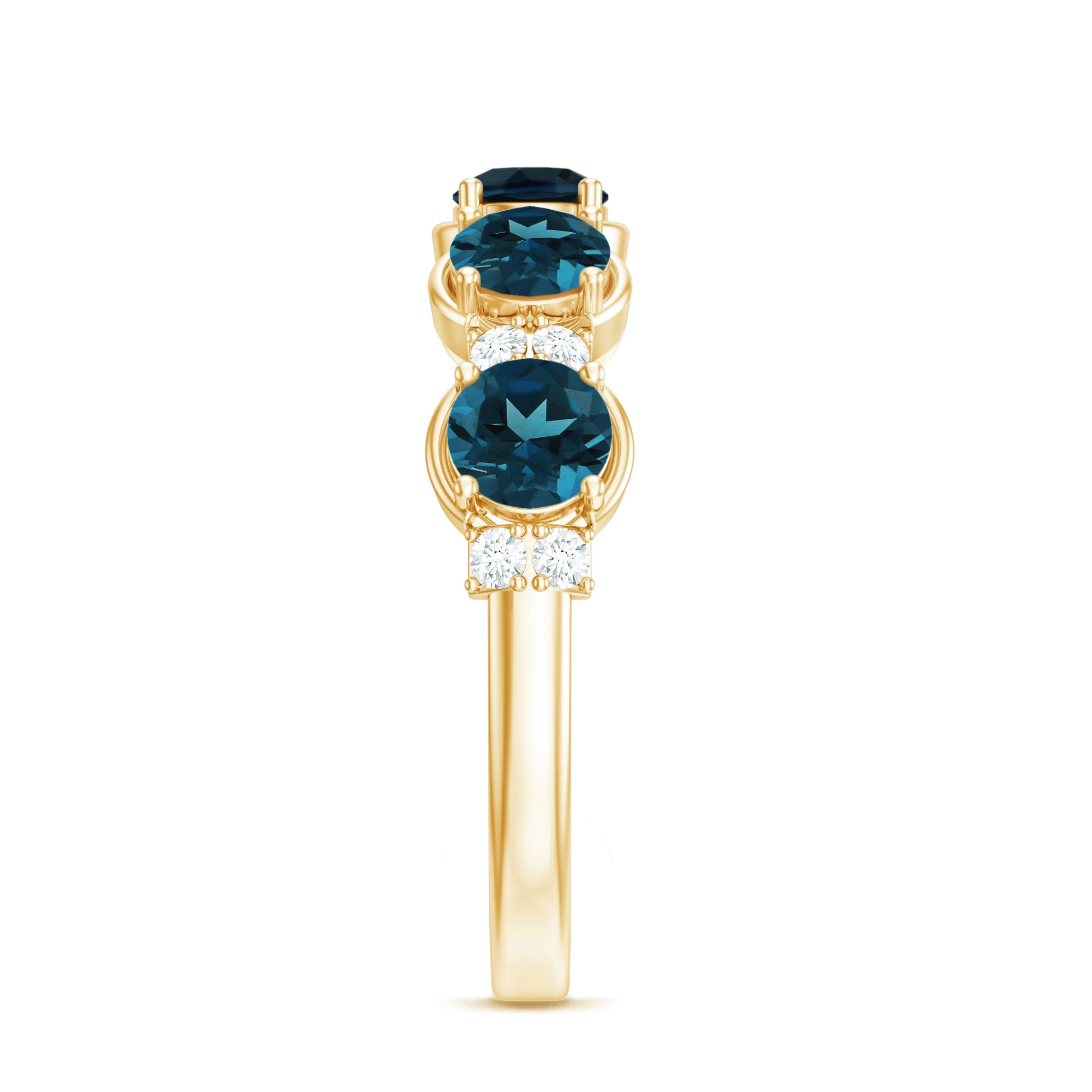 Round London Blue Topaz and Diamond Half Eternity Band AAA - Rosec Jewels