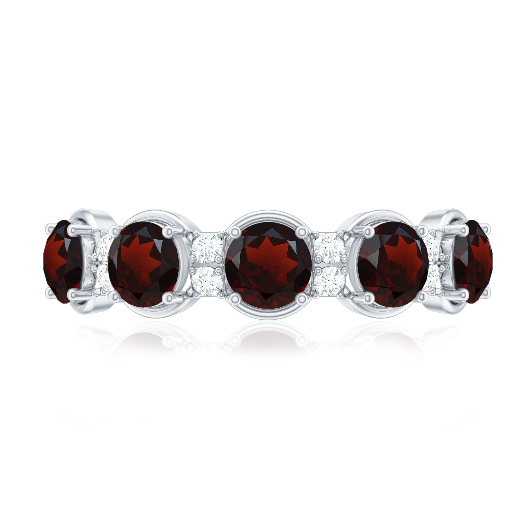 Certified Real Garnet Half Eternity Wedding Band with Diamond AAA - Rosec Jewels