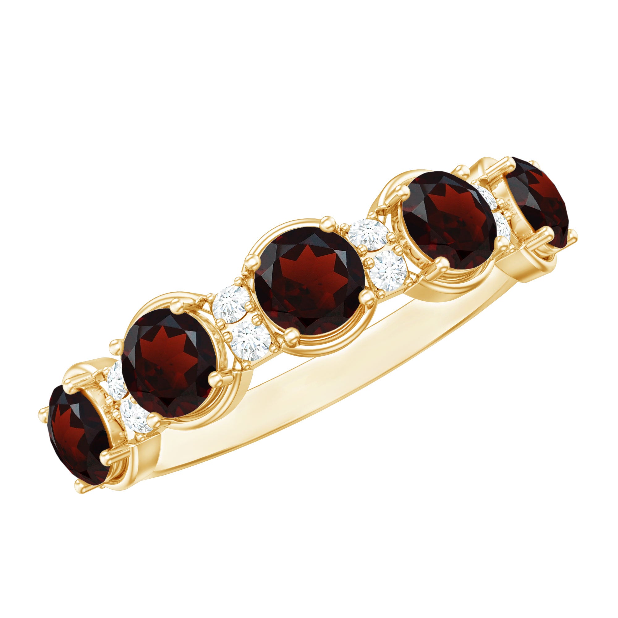 Certified Real Garnet Half Eternity Wedding Band with Diamond AAA - Rosec Jewels