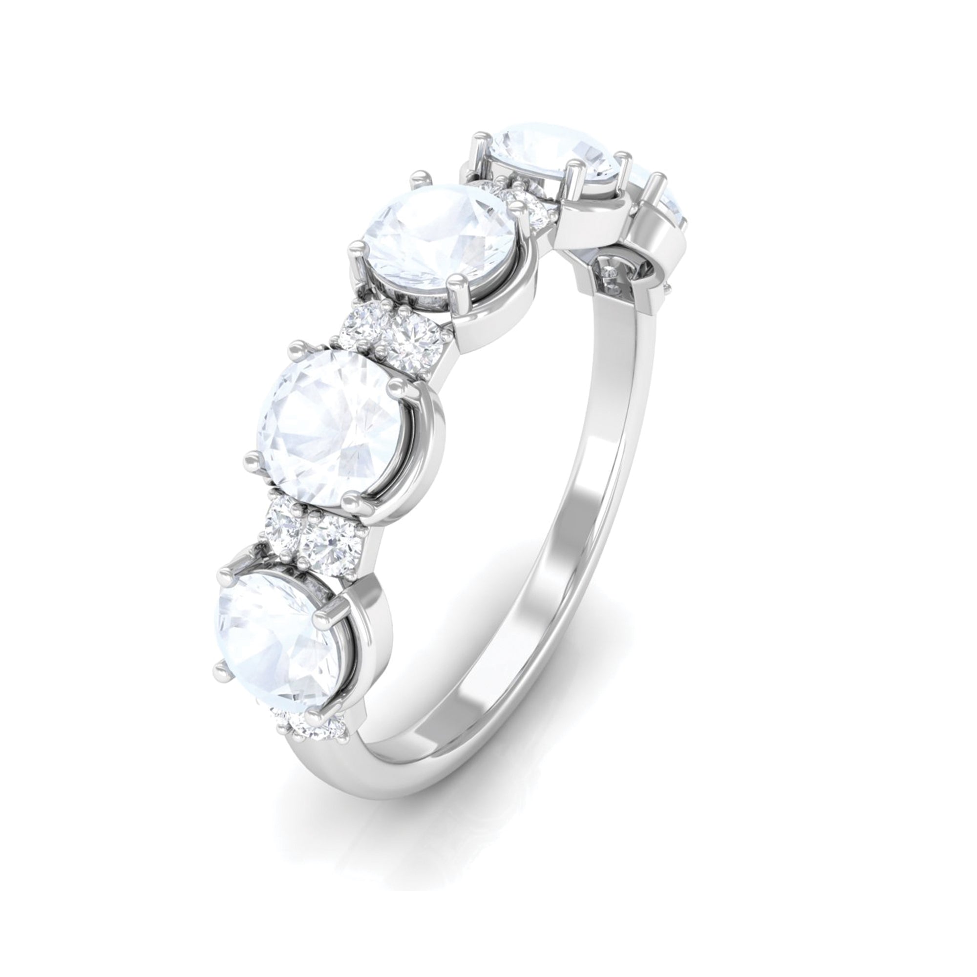 2 CT Genuine Moonstone and Diamond Half Eternity Ring AAA - Rosec Jewels