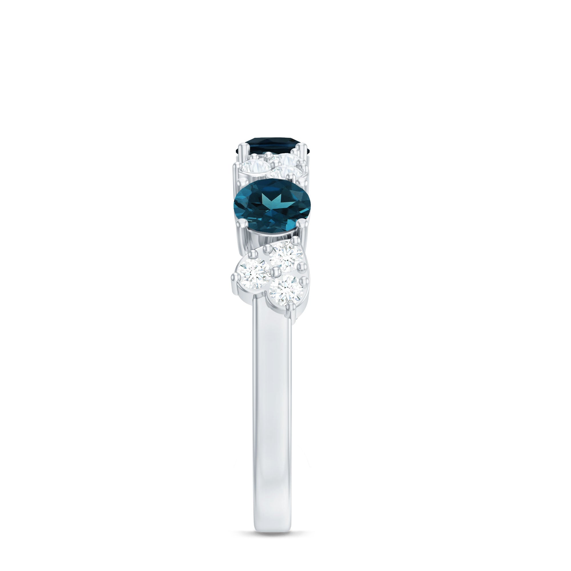 Natural London Blue Topaz Semi Eternity Ring with Diamond AAA - Rosec Jewels
