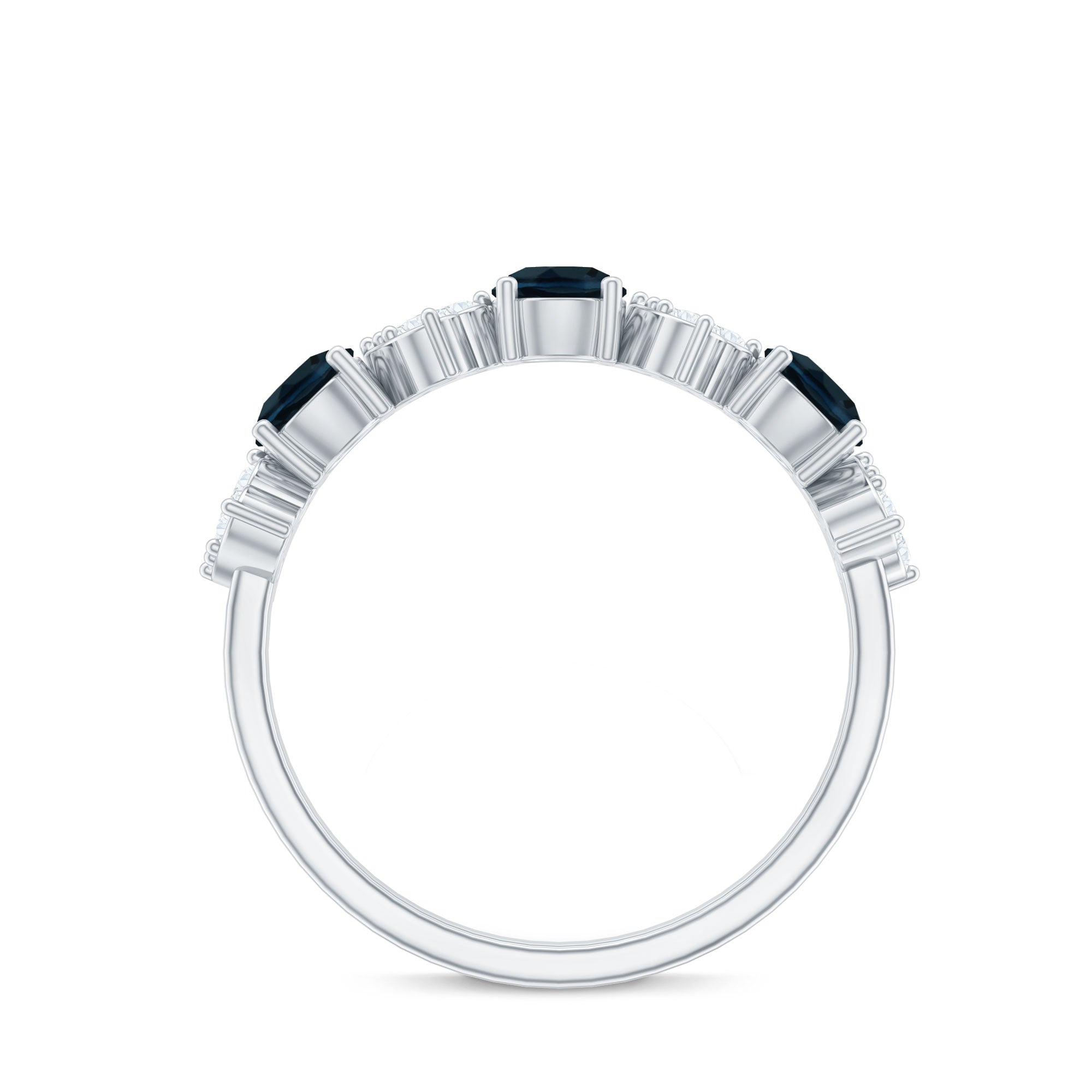 Natural London Blue Topaz Semi Eternity Ring with Diamond AAA - Rosec Jewels