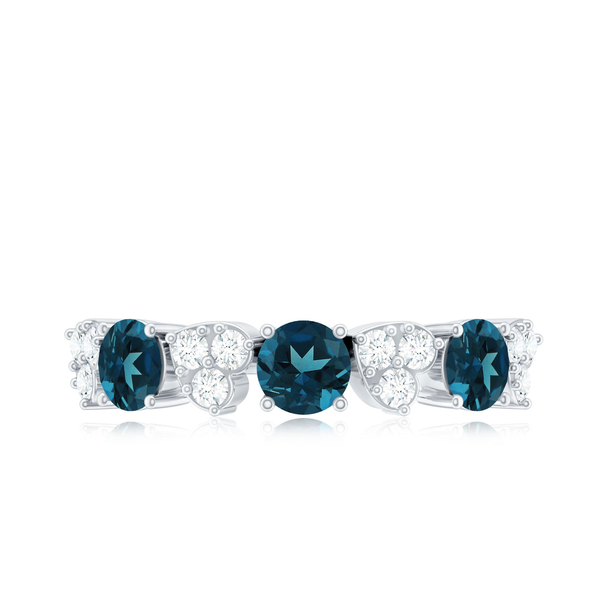 Natural London Blue Topaz Semi Eternity Ring with Diamond AAA - Rosec Jewels