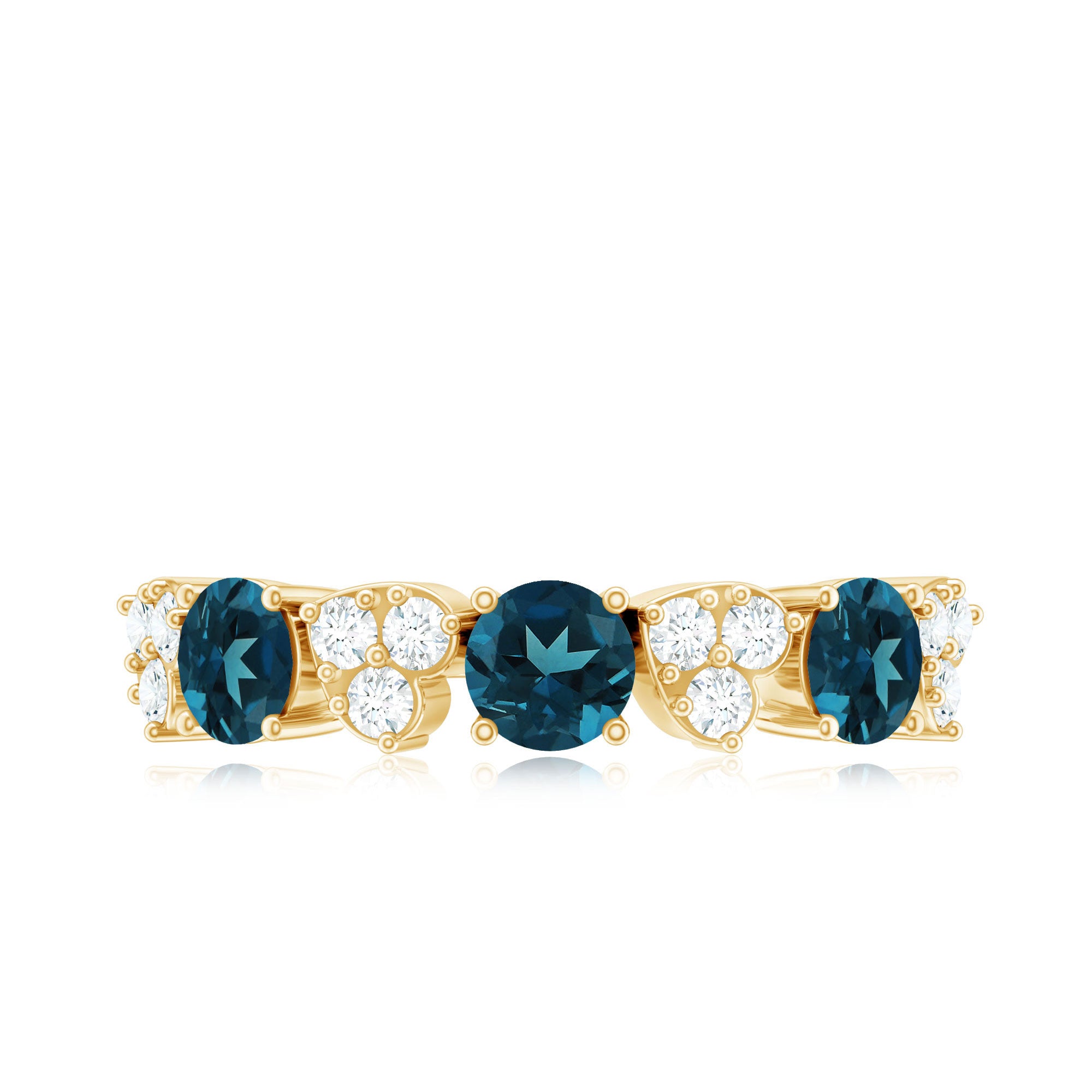 Natural London Blue Topaz Semi Eternity Ring with Diamond AAA - Rosec Jewels