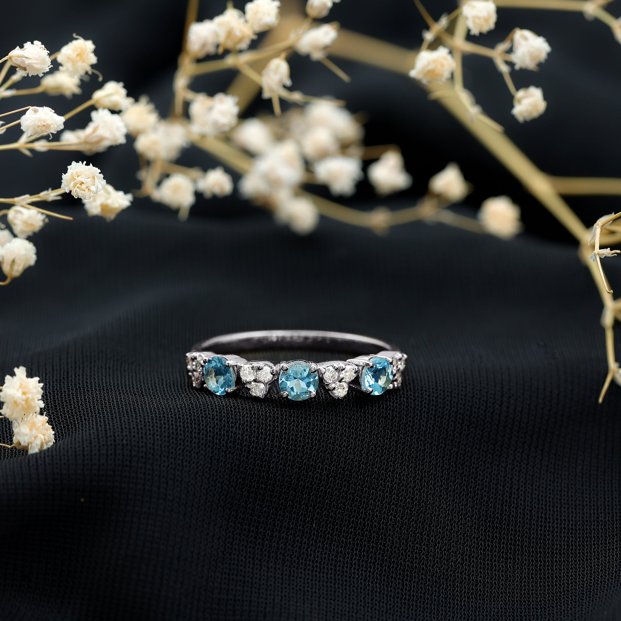 Aquamarine and Diamond Heart Shape Eternity Ring AAA - Rosec Jewels
