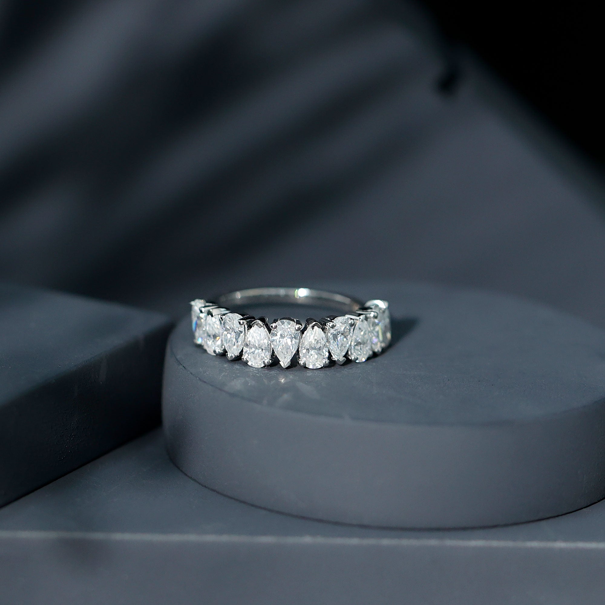 Pear Cut Moissanite Half Eternity Ring for Women D-VS1 - Rosec Jewels