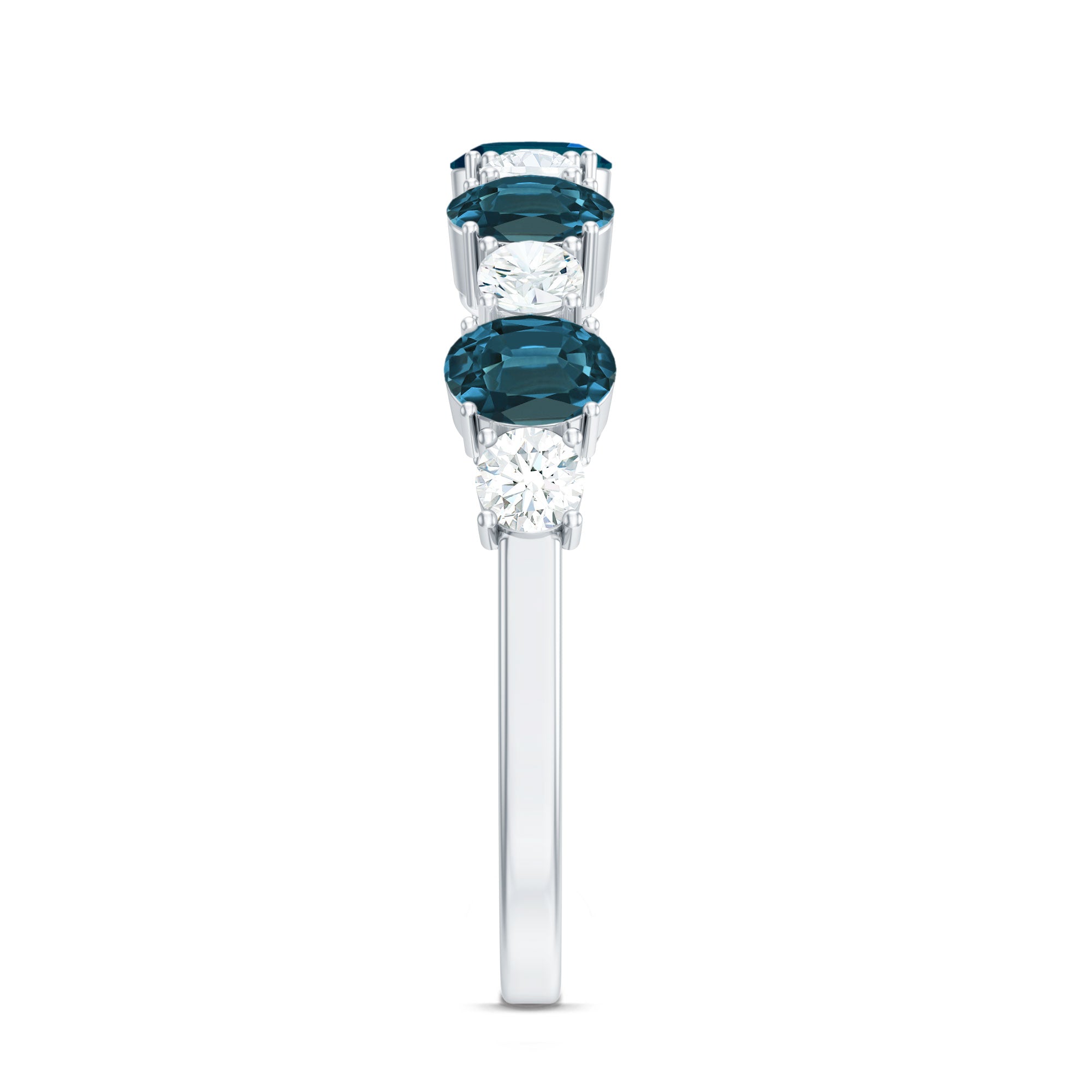 Oval London Blue Topaz Half Eternity Band Ring with Diamond AAA - Rosec Jewels