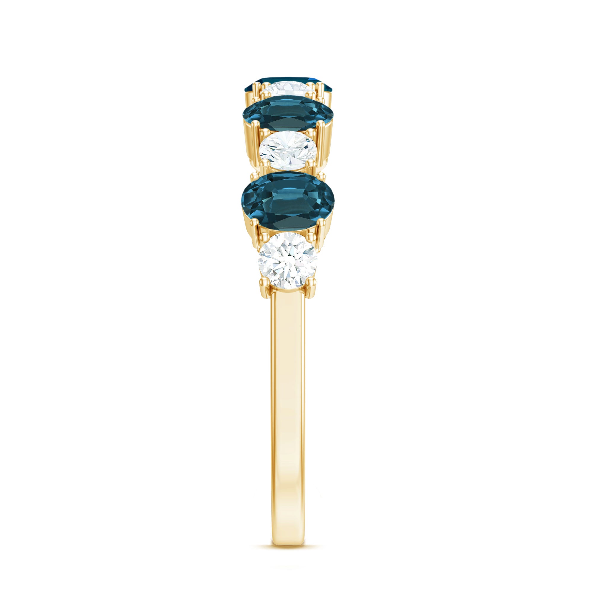 Oval London Blue Topaz Half Eternity Band Ring with Diamond AAA - Rosec Jewels