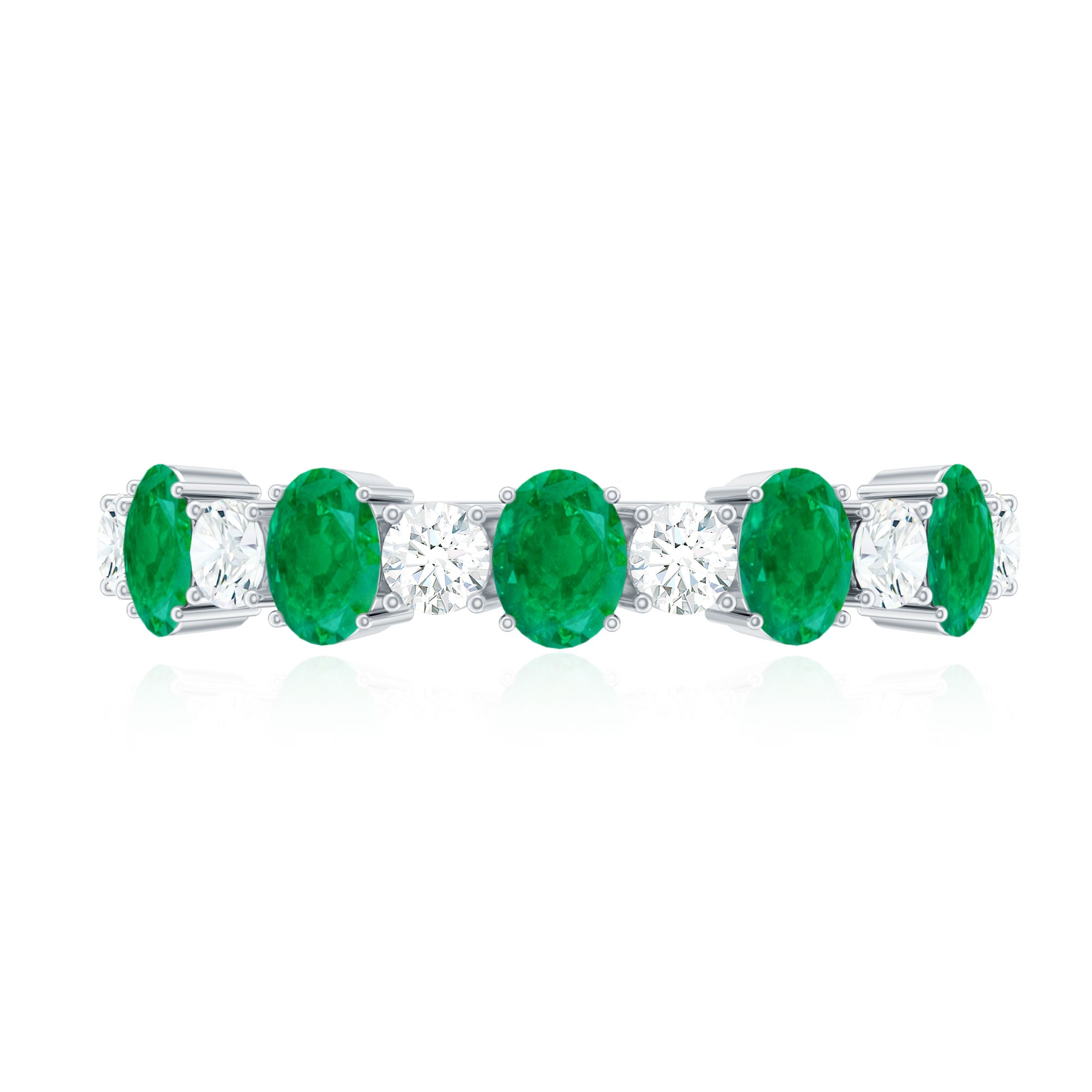 Oval Cut Emerald and Diamond Semi Eternity Ring AAA - Rosec Jewels