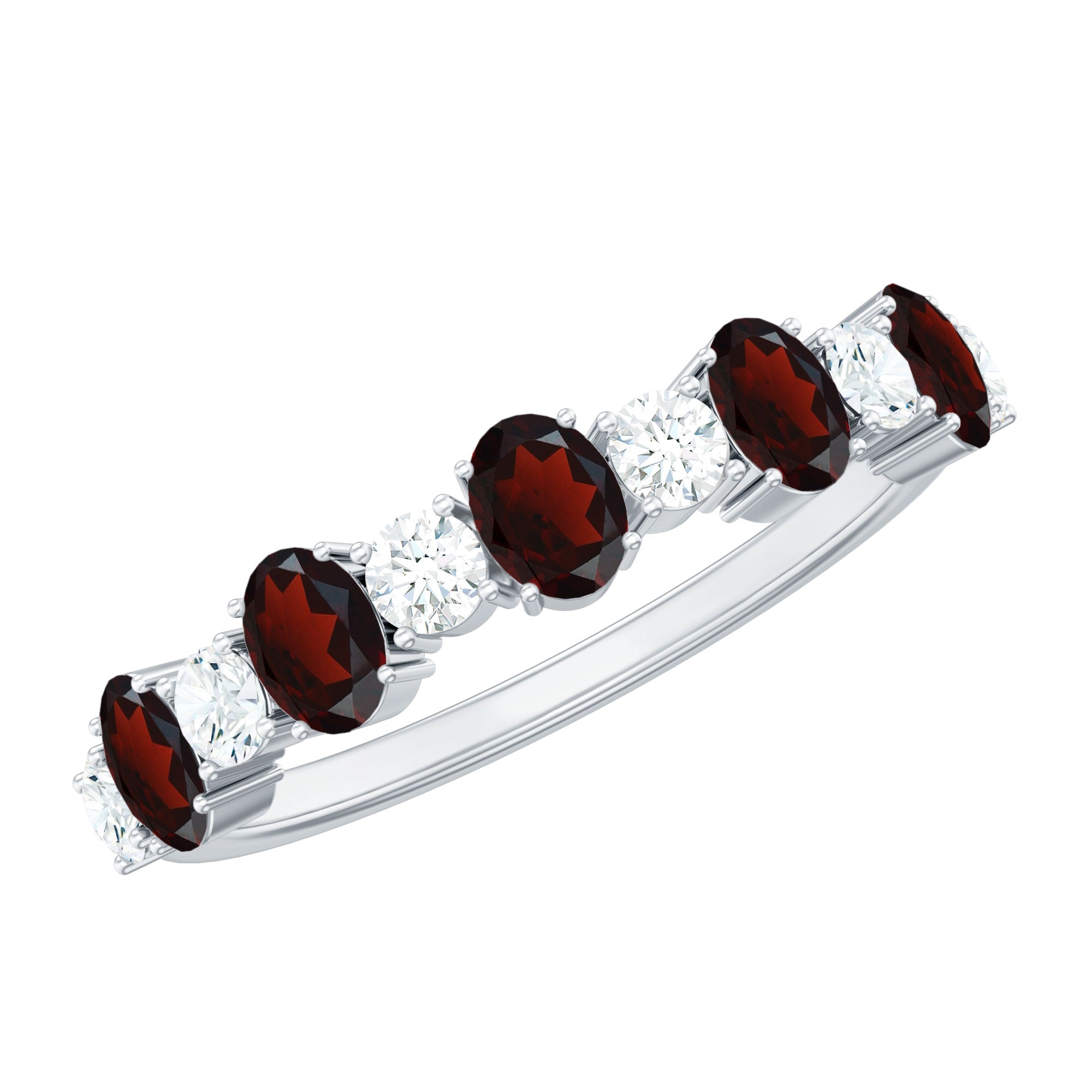 Certified Real Garnet Diamond Half Eternity Ring for Anniversary