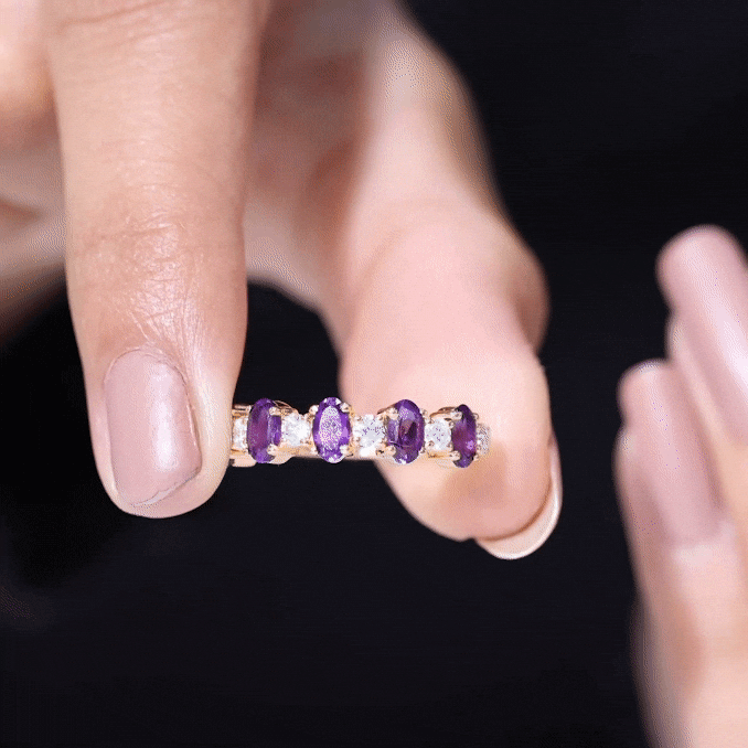 Rosec Jewels-Natural Oval Amethyst Diamond Half Eternity Ring for Women