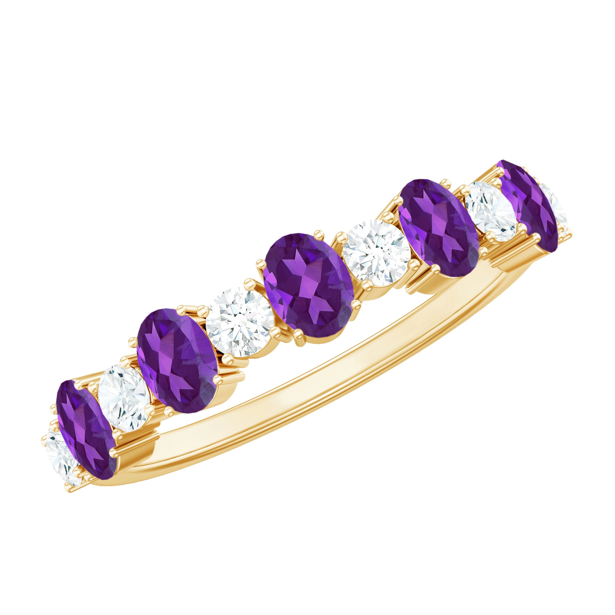 Rosec Jewels-Natural Oval Amethyst Diamond Half Eternity Ring for Women