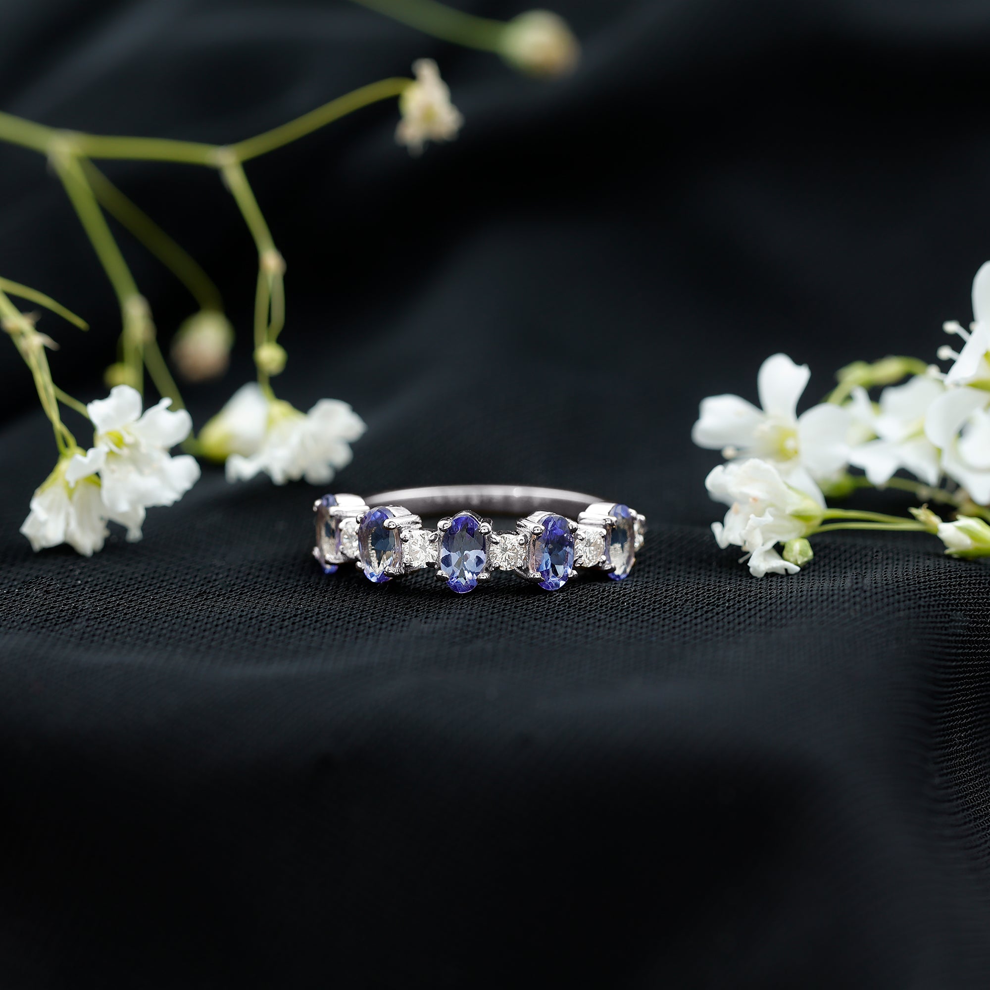Rosec Jewels-Natural Tanzanite Half Eternity Ring with Diamond