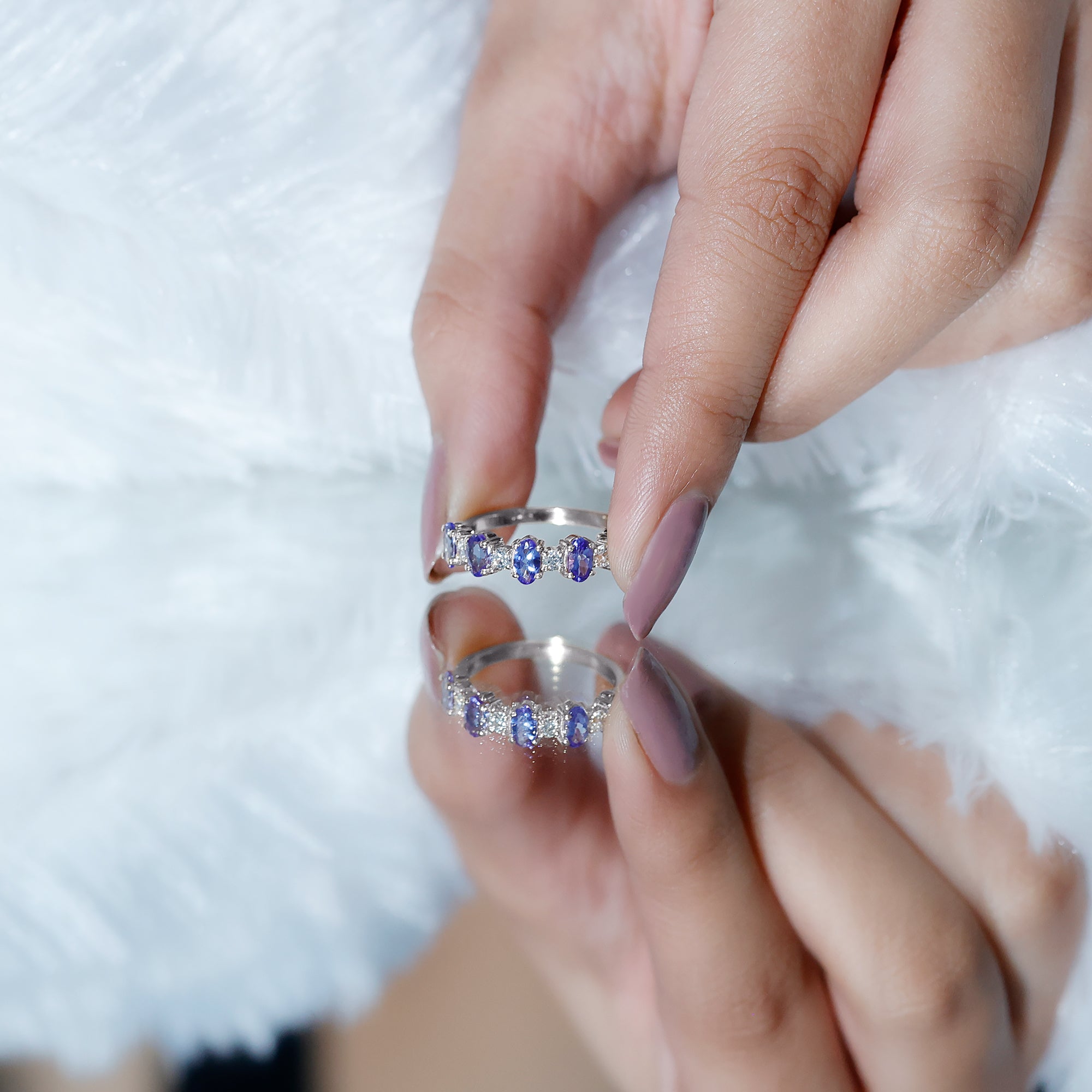 Rosec Jewels-Natural Tanzanite Half Eternity Ring with Diamond