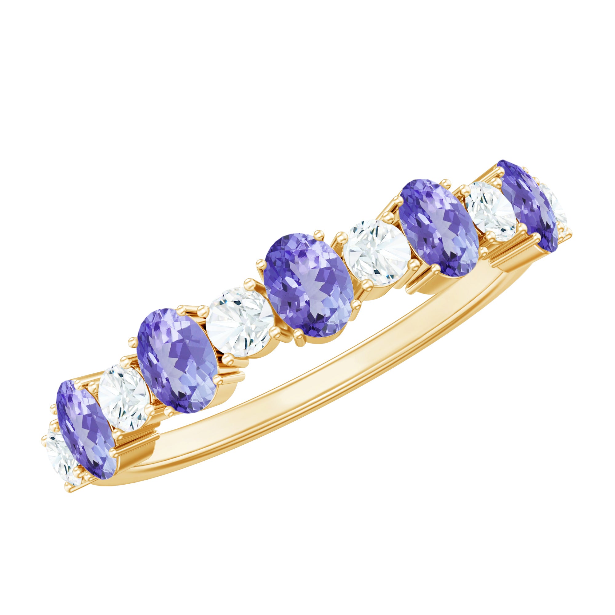 Rosec Jewels-Natural Tanzanite Half Eternity Ring with Diamond