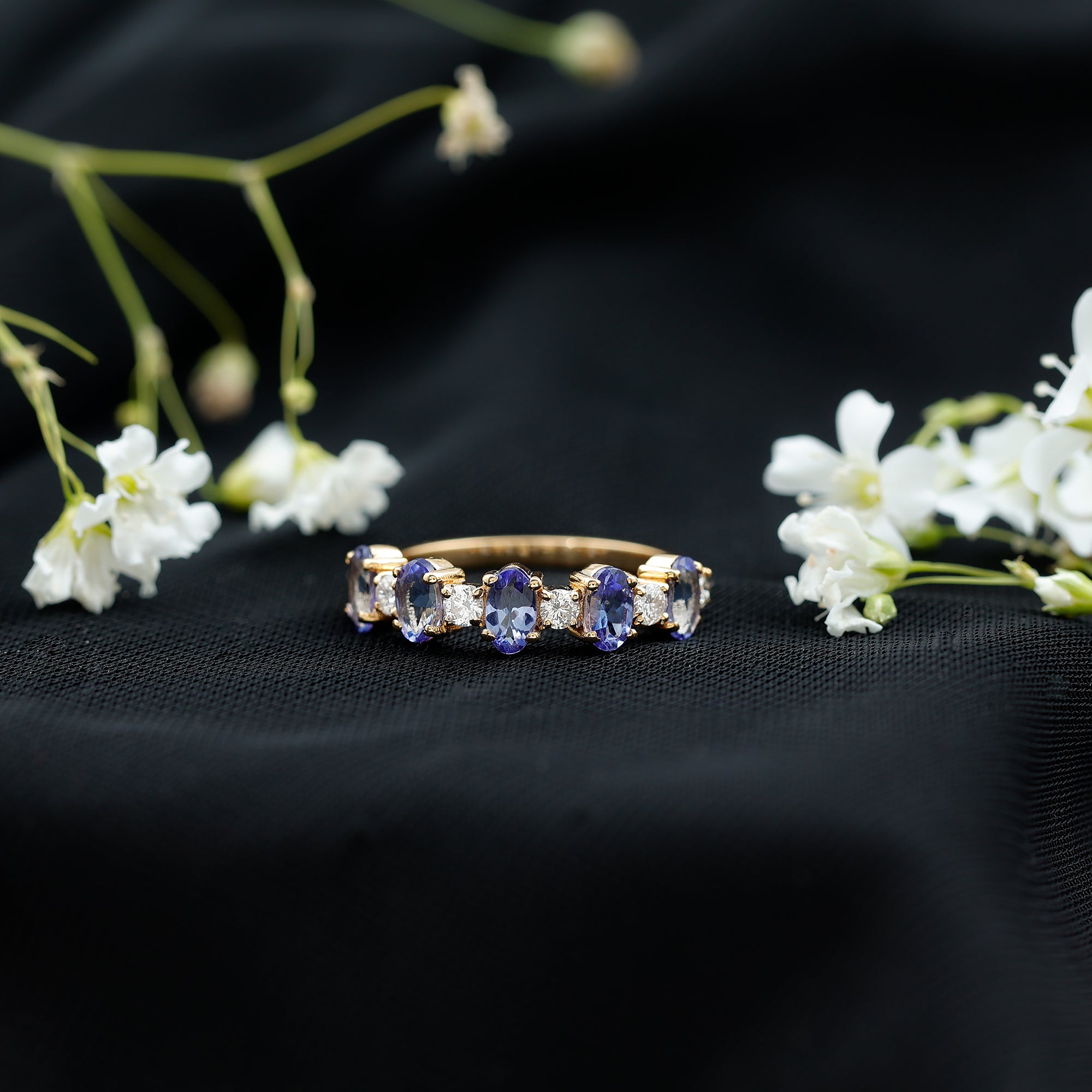 Rosec Jewels-Natural Tanzanite Half Eternity Ring with Diamond