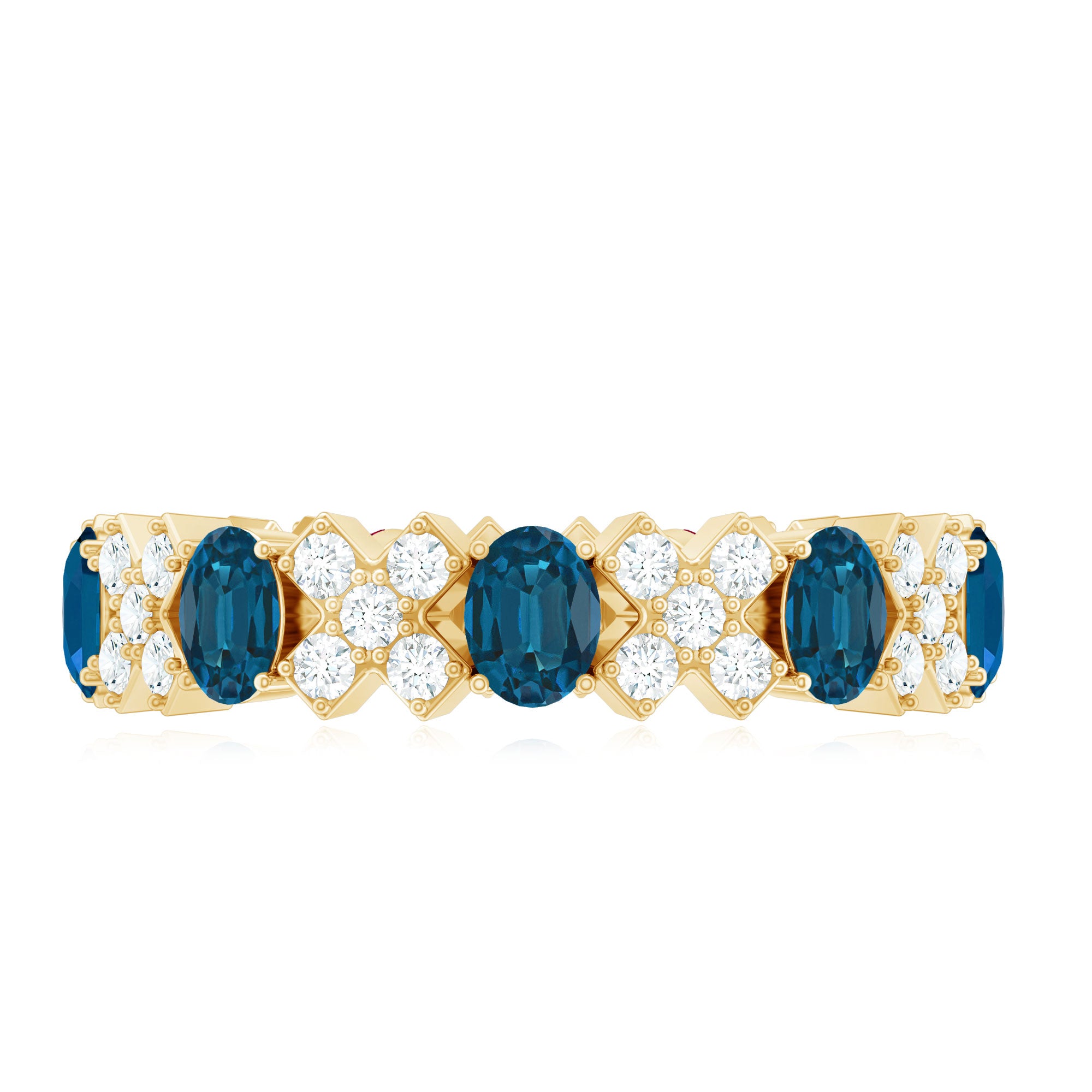 Oval Cut London Blue Topaz Designer Eternity Band with Diamond AAA - Rosec Jewels
