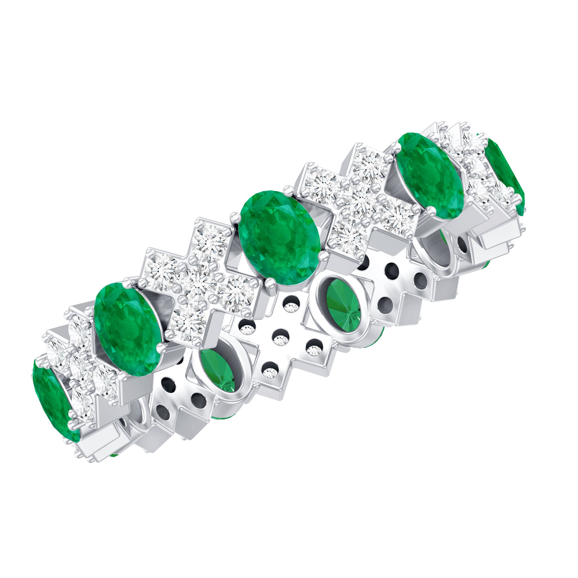 Natural Emerald and Moissanite Designer Eternity Band