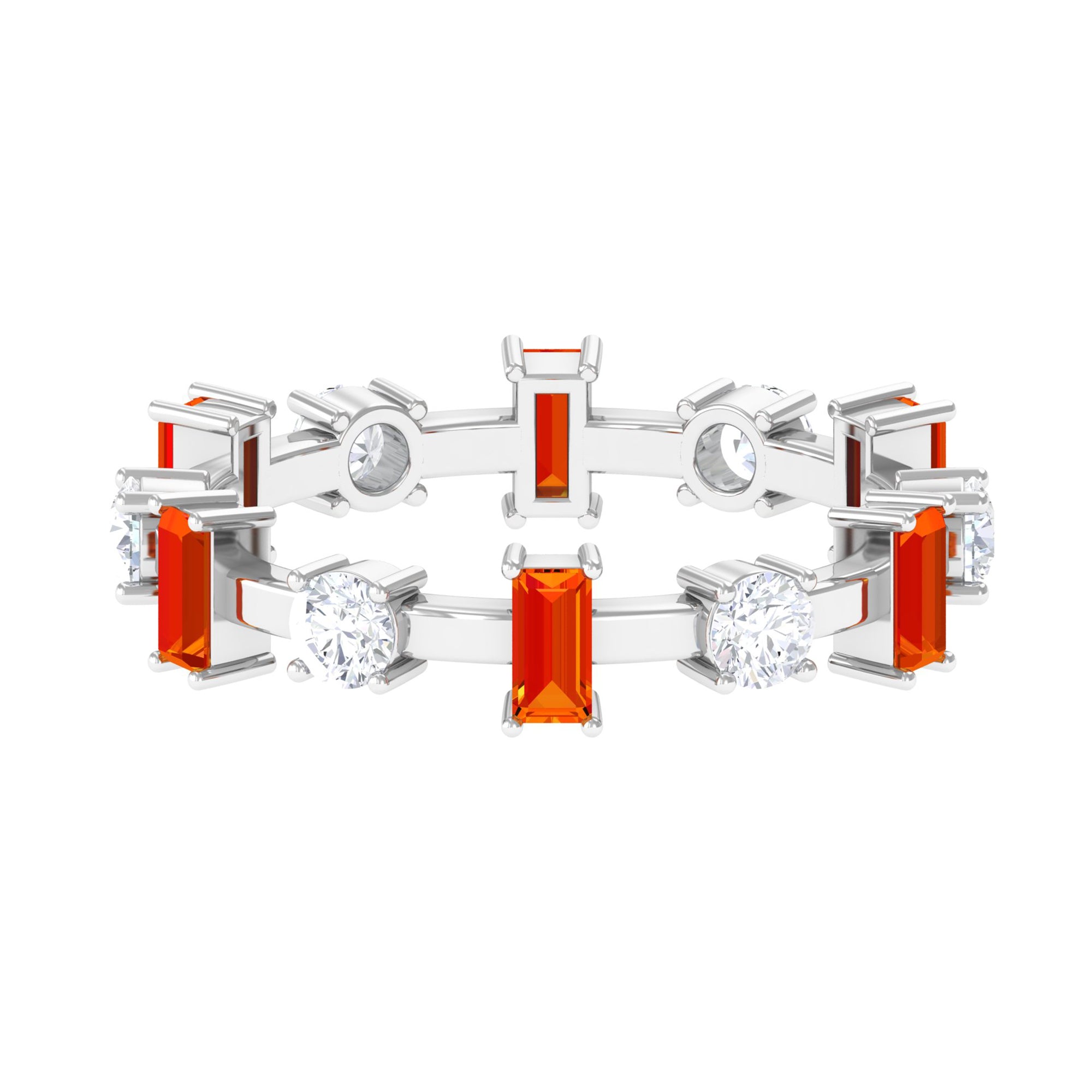 Baguette Cut Created Orange Sapphire Eternity Ring with Moissanite