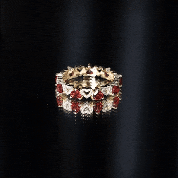 Rosec Jewels-Natural Garnet Diamond Heart Eternity Ring for Anniversary