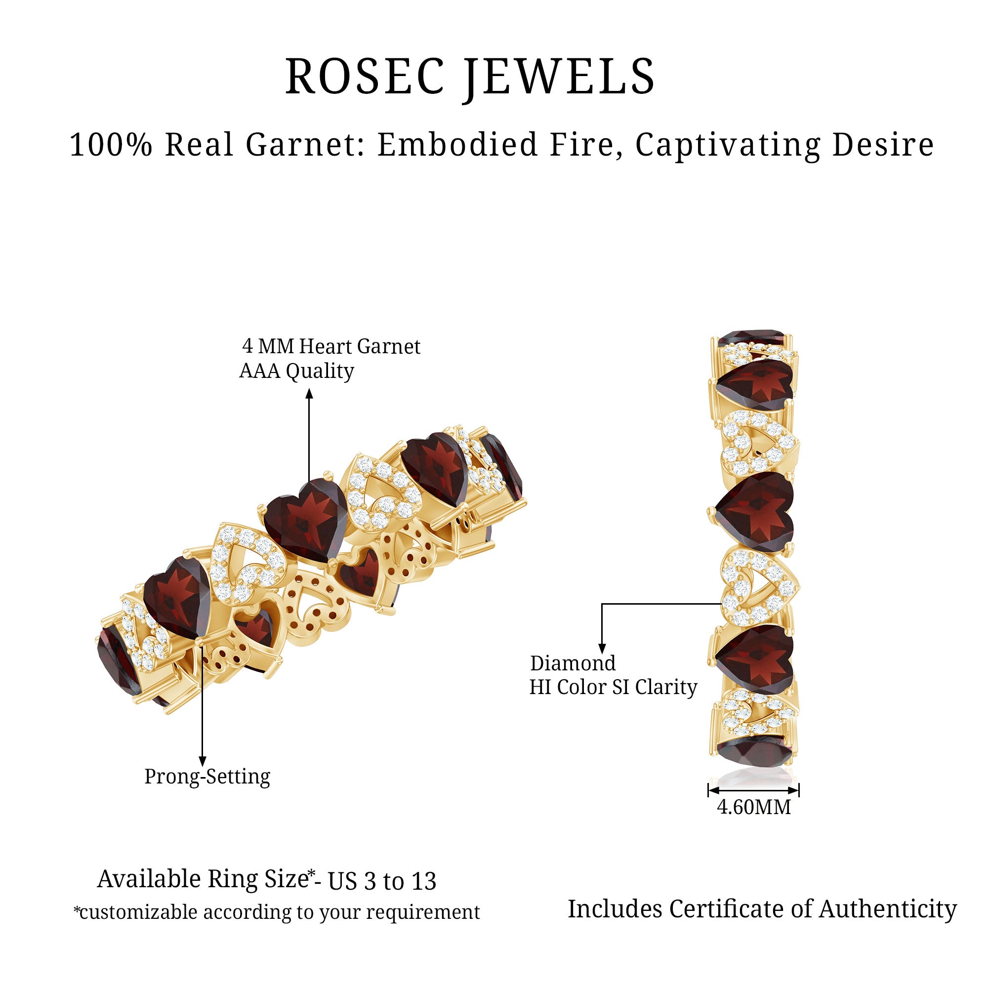 Rosec Jewels-Natural Garnet Diamond Heart Eternity Ring for Anniversary