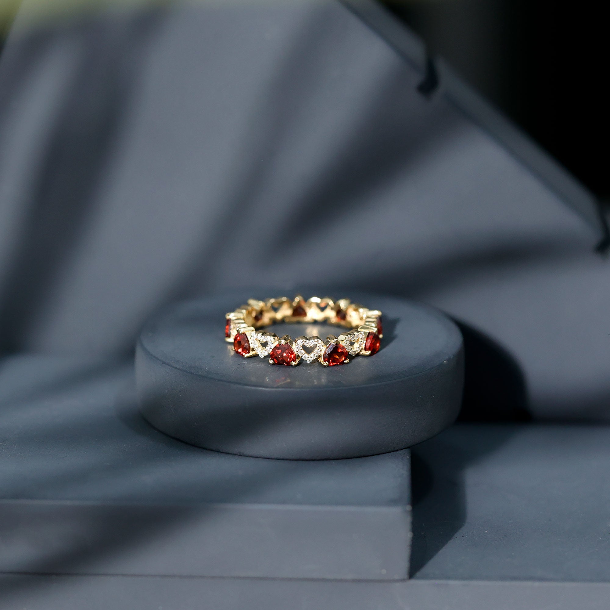 Rosec Jewels-Natural Garnet Diamond Heart Eternity Ring for Anniversary