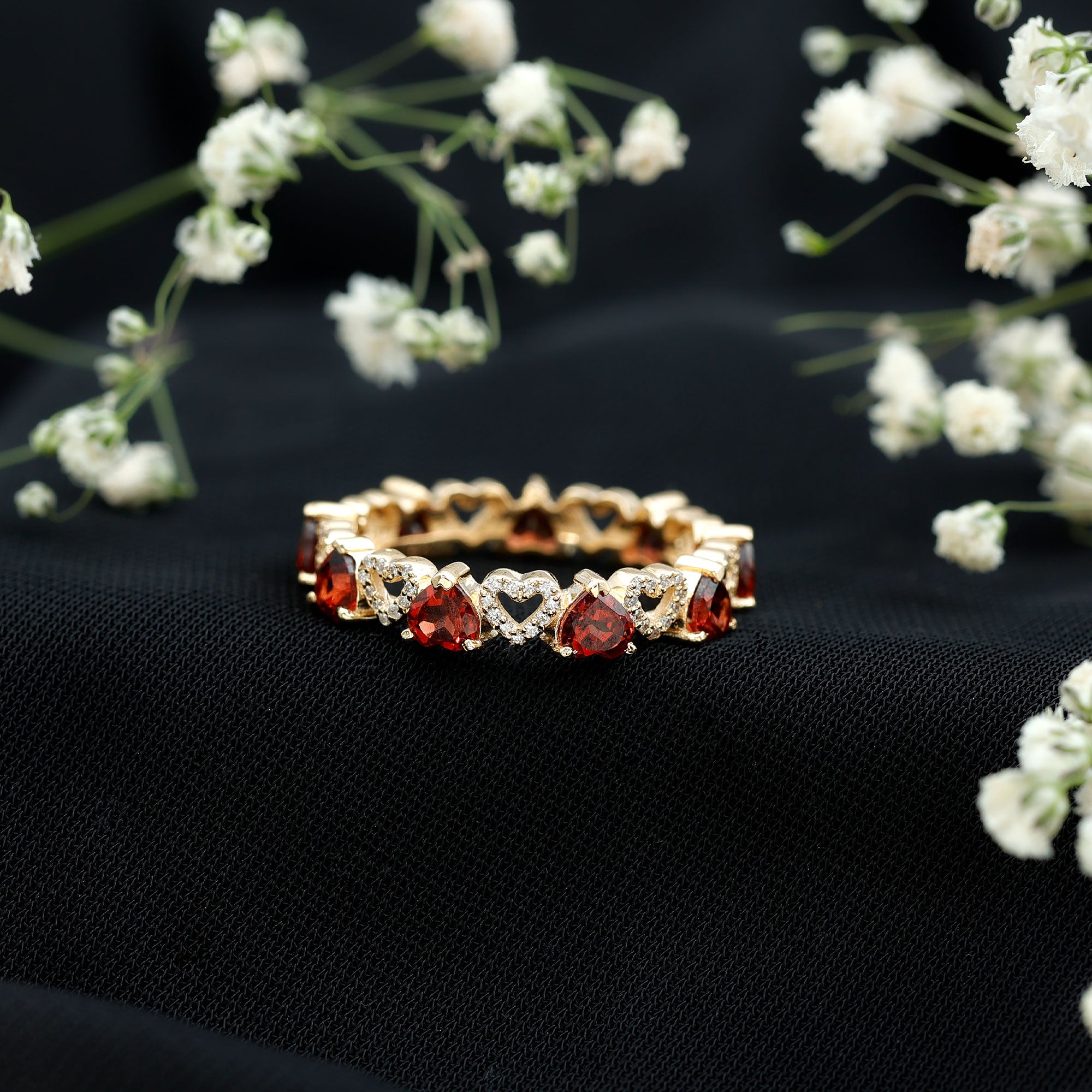 Rosec Jewels-Natural Garnet Diamond Heart Eternity Ring for Anniversary