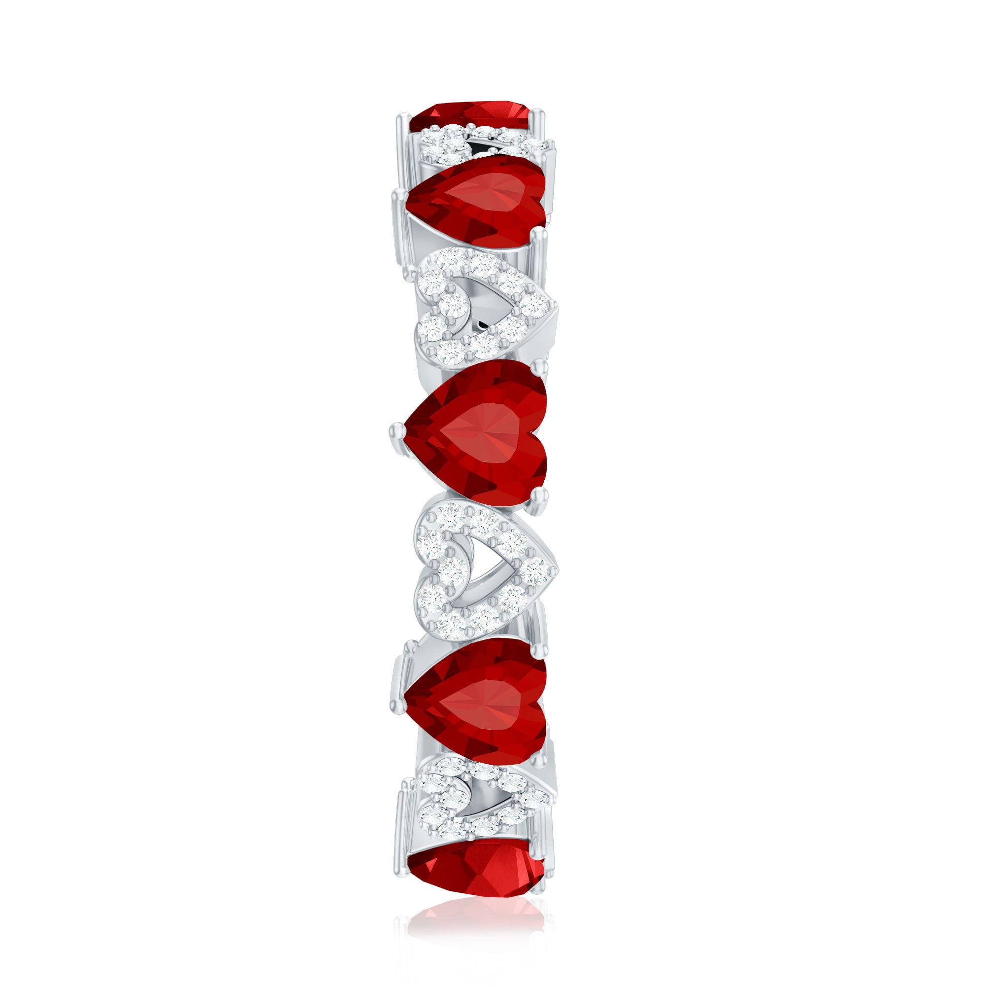 Lab-Created Ruby and Diamond Heart Eternity Band Ring AAAA - Rosec Jewels