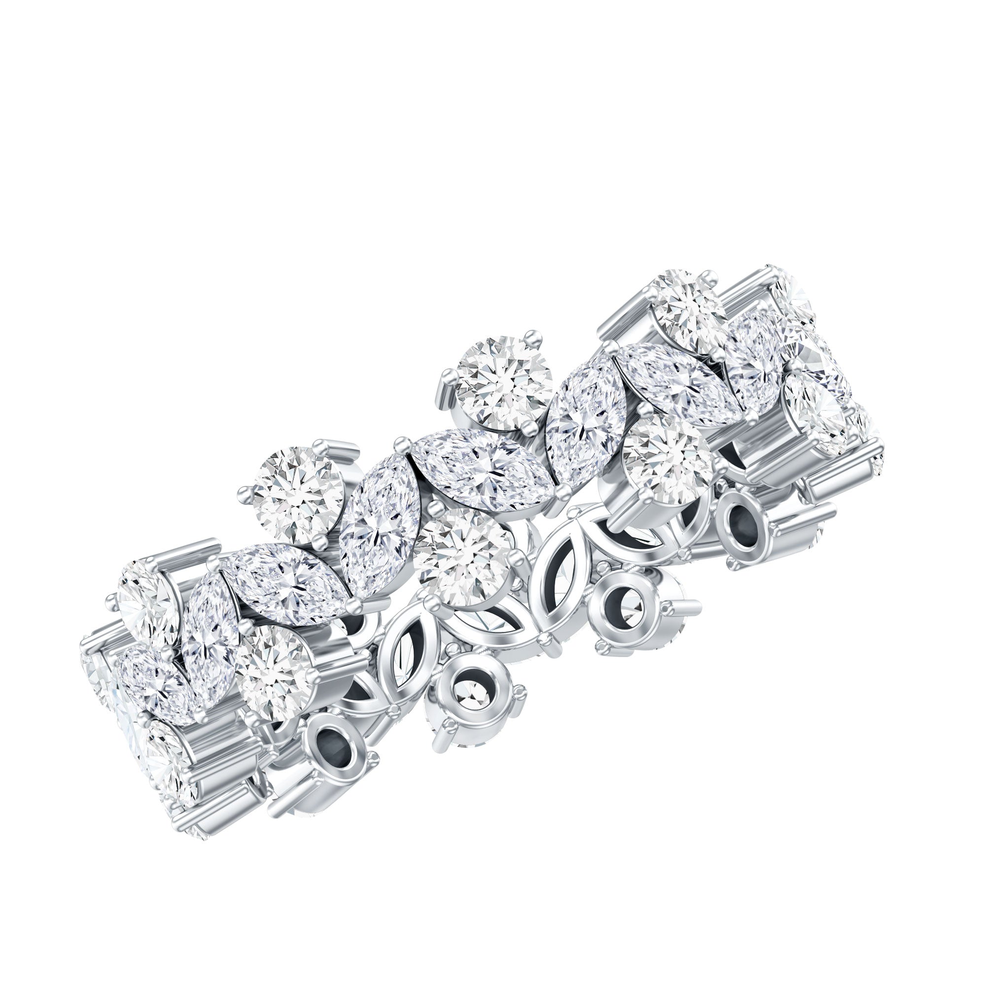 Marquise and Round Moissanite Cluster Eternity Band D-VS1 - Rosec Jewels