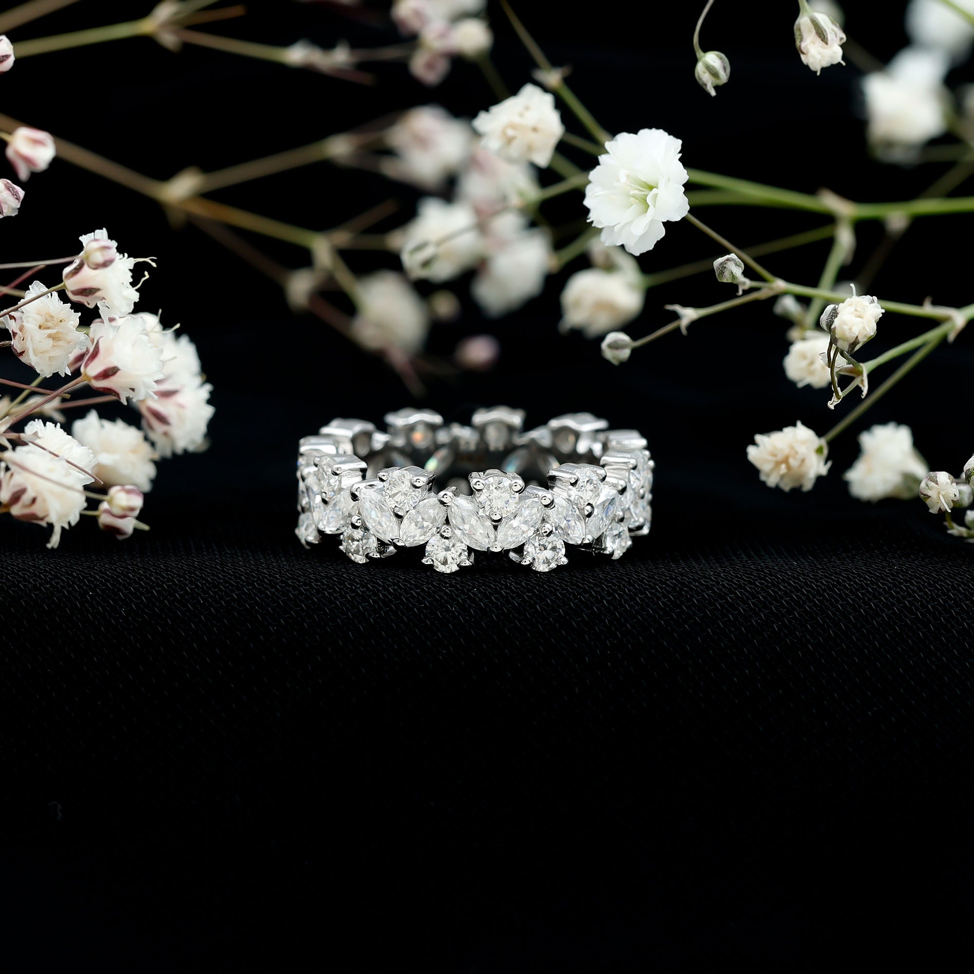 Marquise and Round Moissanite Cluster Eternity Band D-VS1 - Rosec Jewels