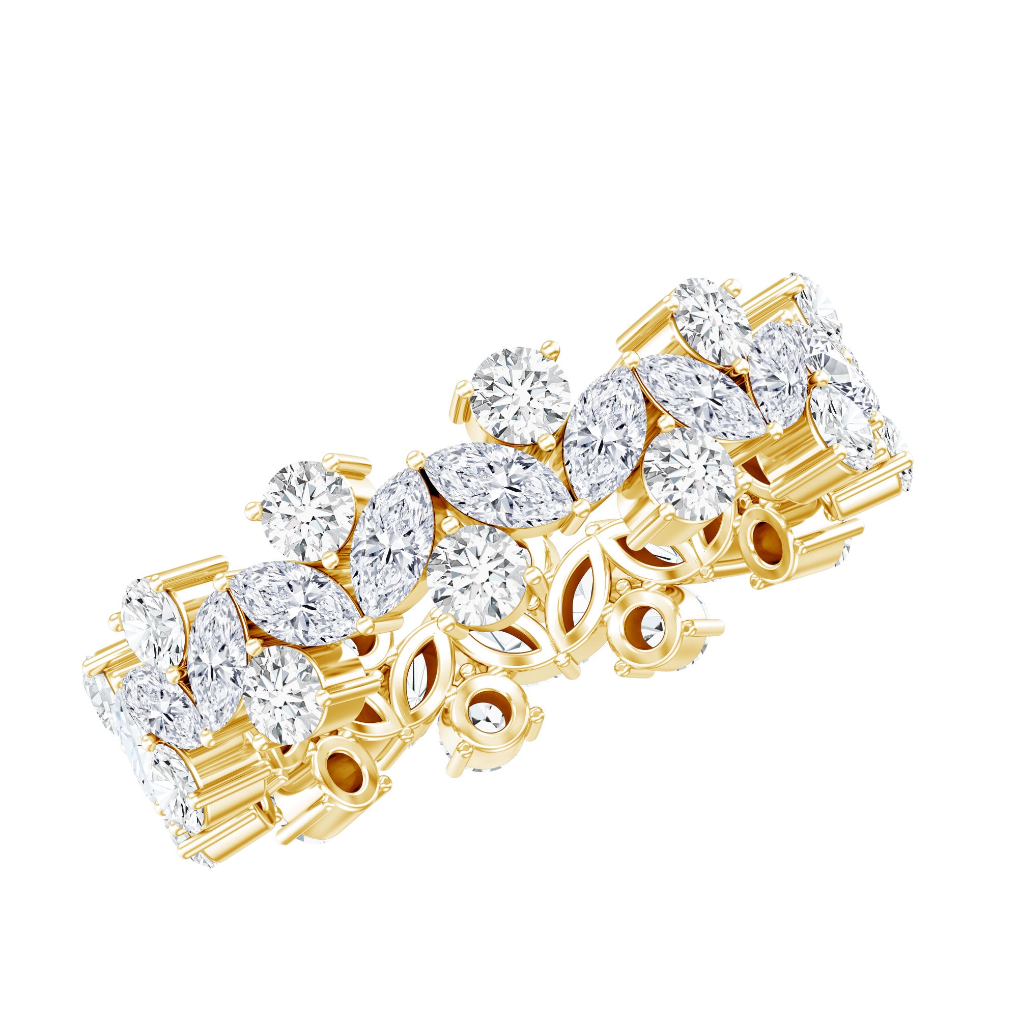 Marquise and Round Moissanite Cluster Eternity Band D-VS1 - Rosec Jewels