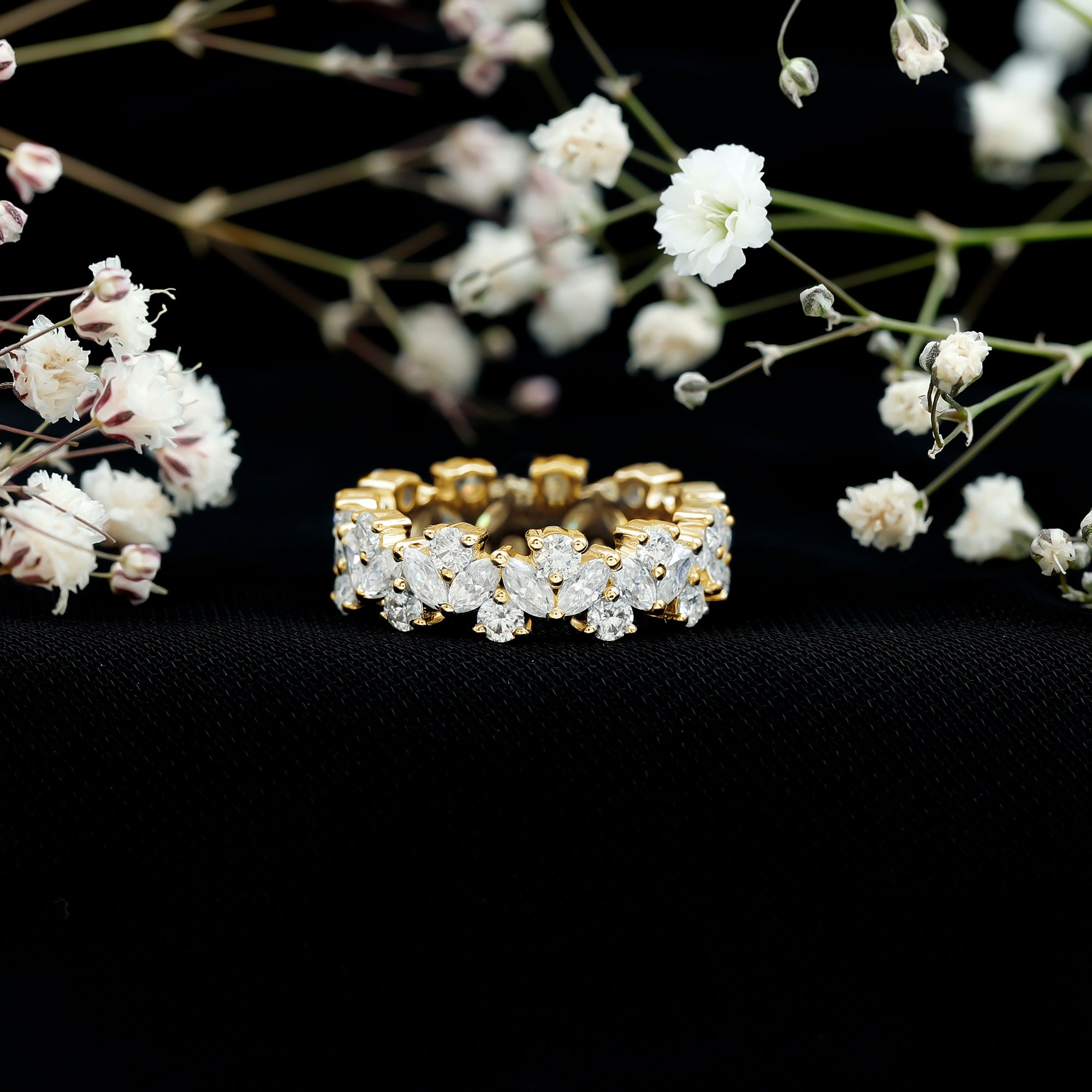 Marquise and Round Moissanite Cluster Eternity Band D-VS1 - Rosec Jewels