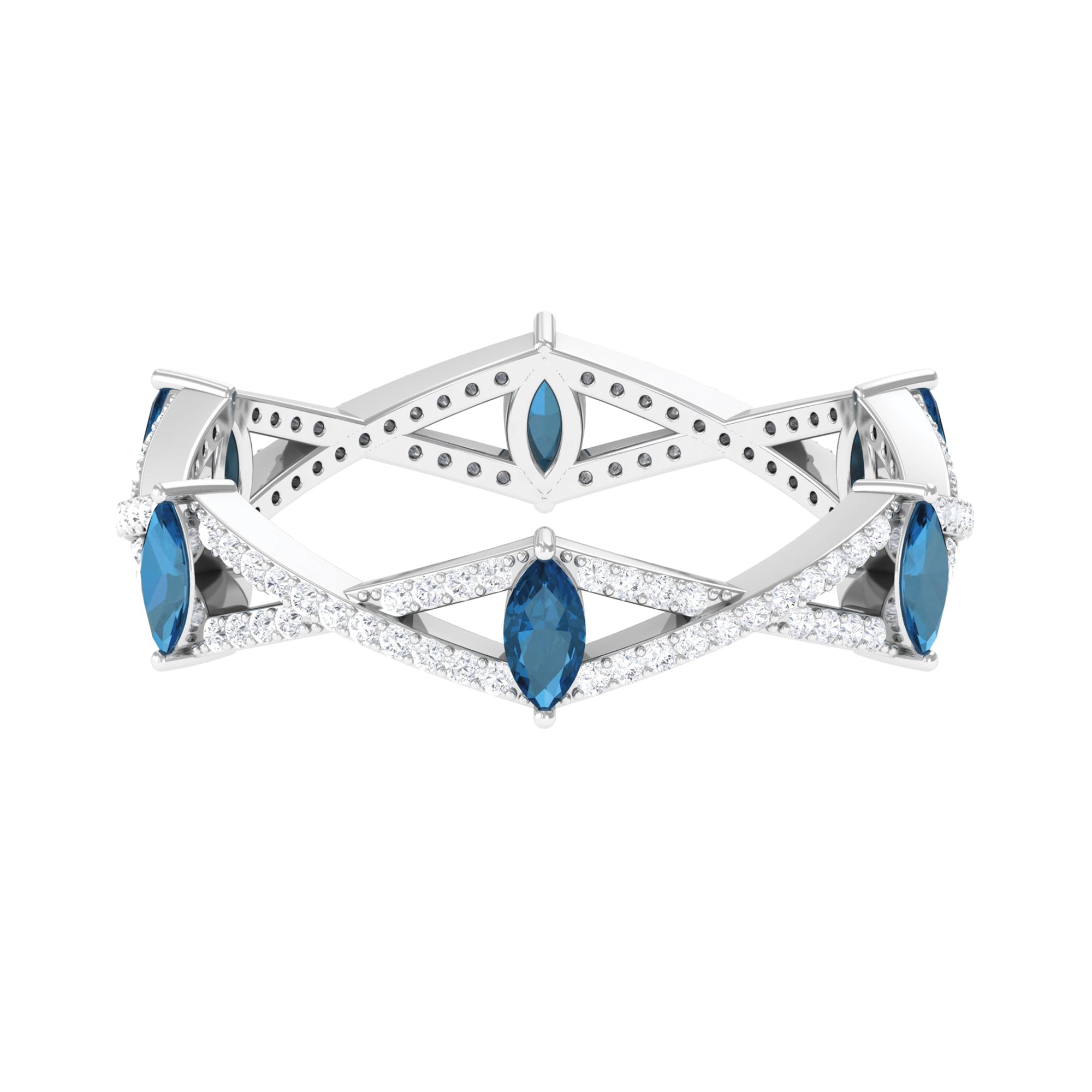 Rosec Jewels-Marquise London Blue Topaz Crossover Eternity Band with Diamond