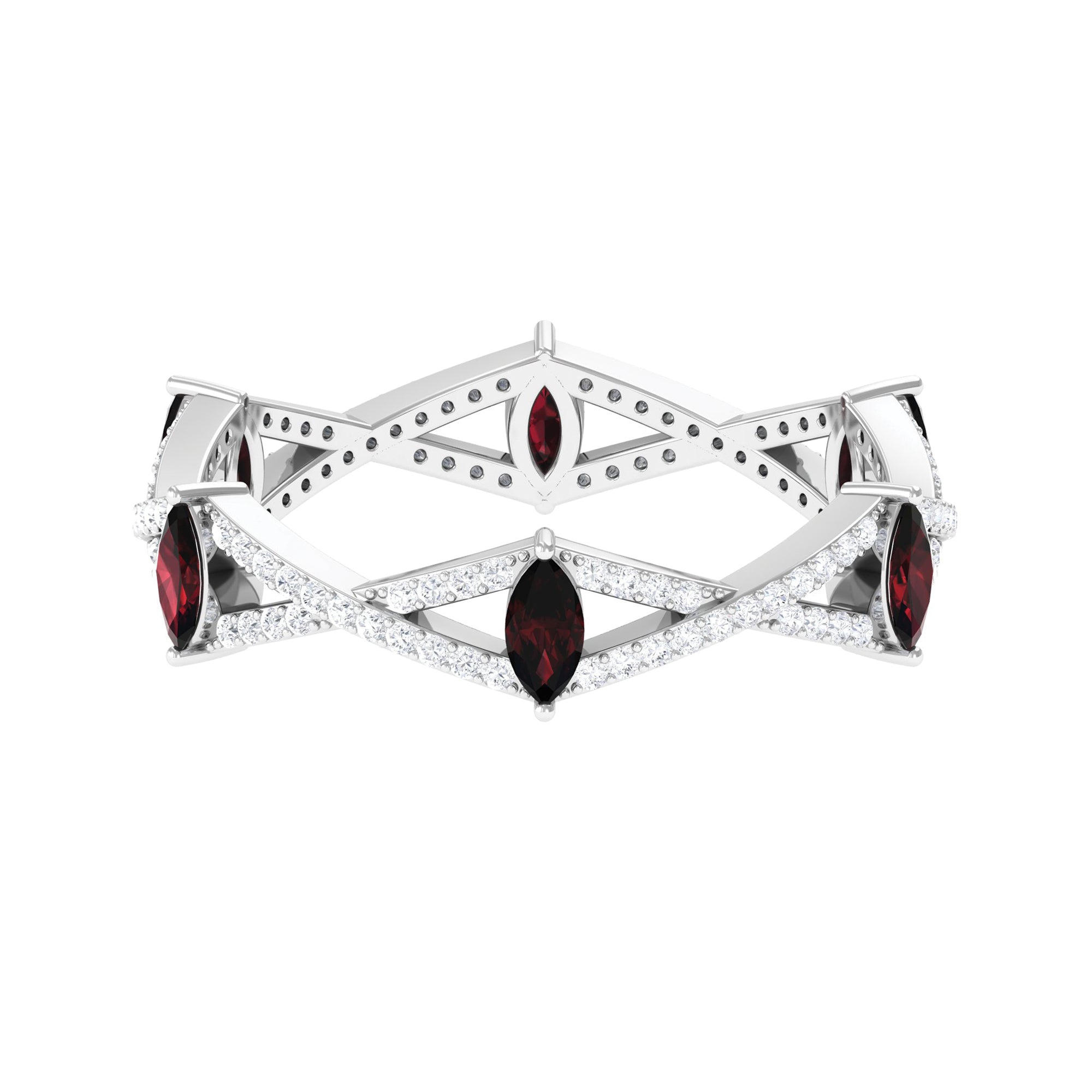 Natural Marquise Garnet Diamond Eternity Ring with Crossover Shank