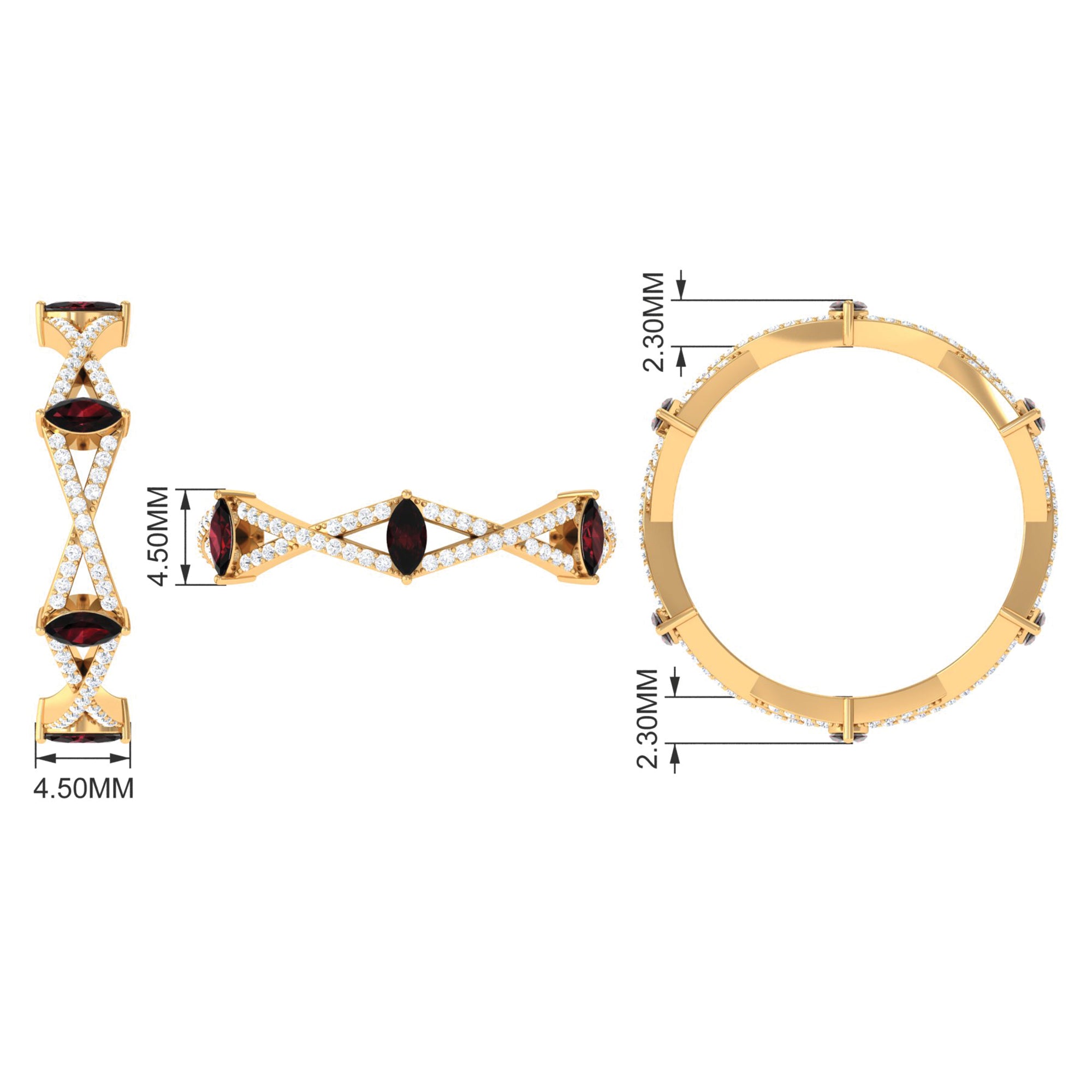 Natural Marquise Garnet Diamond Eternity Ring with Crossover Shank AAA - Rosec Jewels