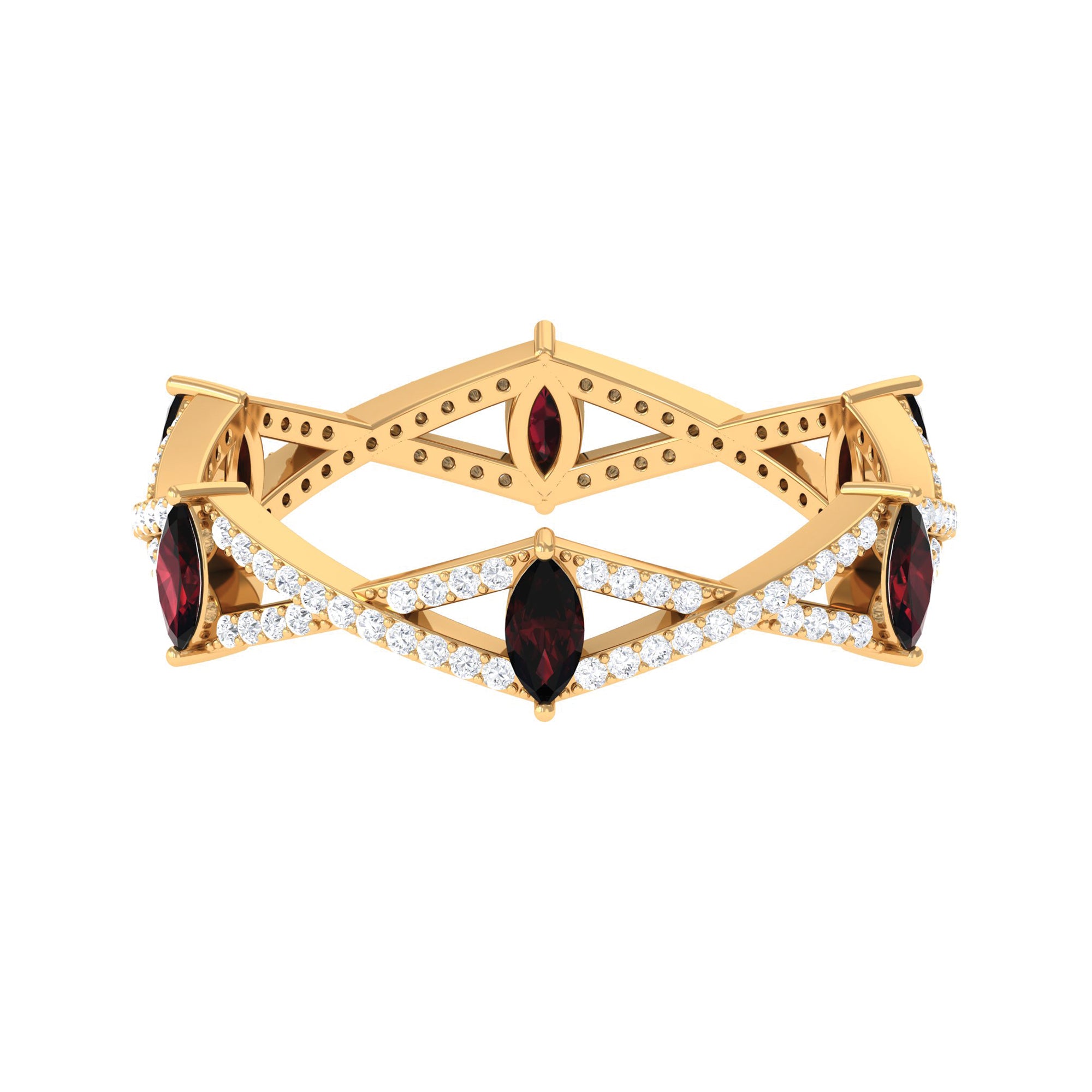 Natural Marquise Garnet Diamond Eternity Ring with Crossover Shank AAA - Rosec Jewels