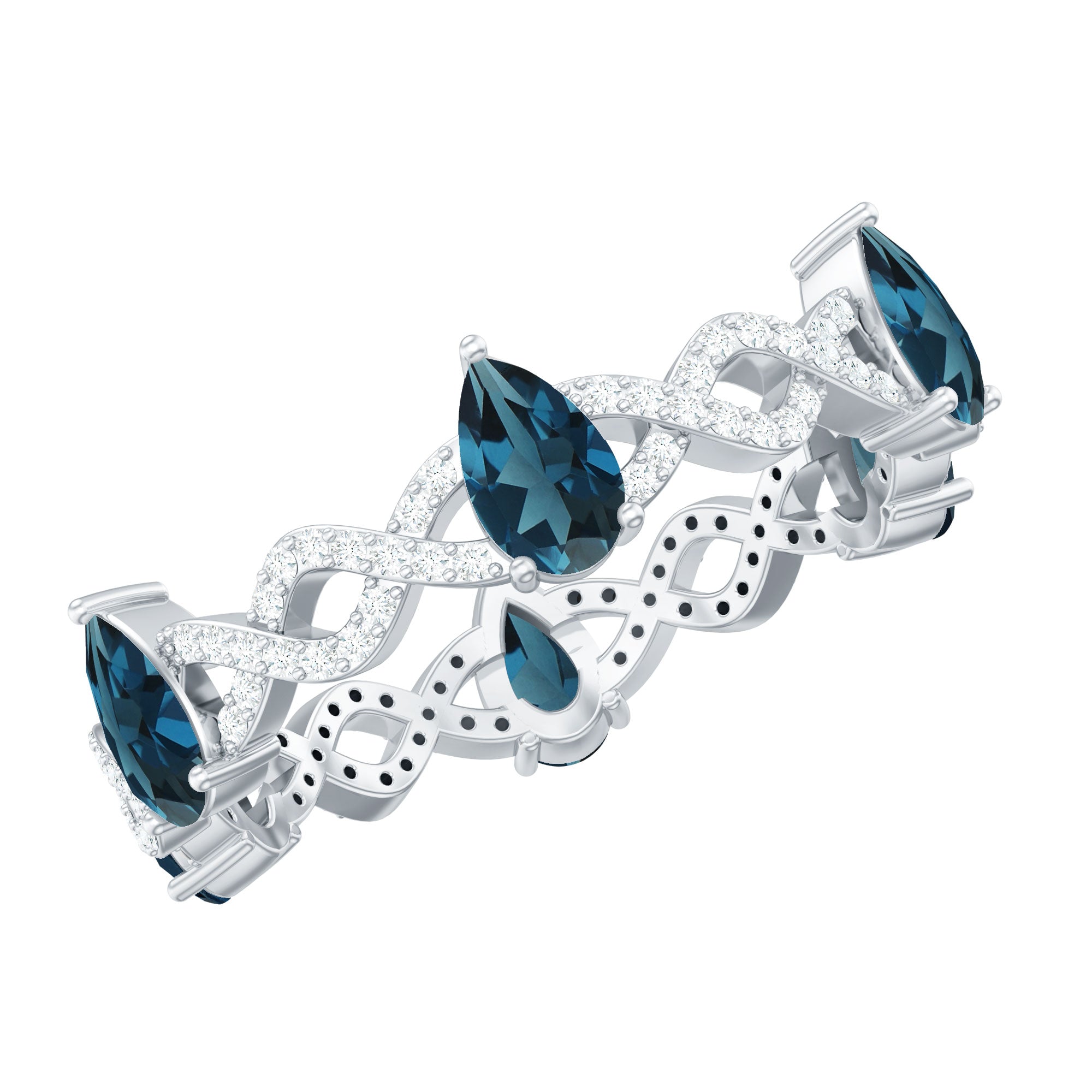 Rosec Jewels-Pear Shape London Blue Topaz Crossover Eternity Band with Diamond
