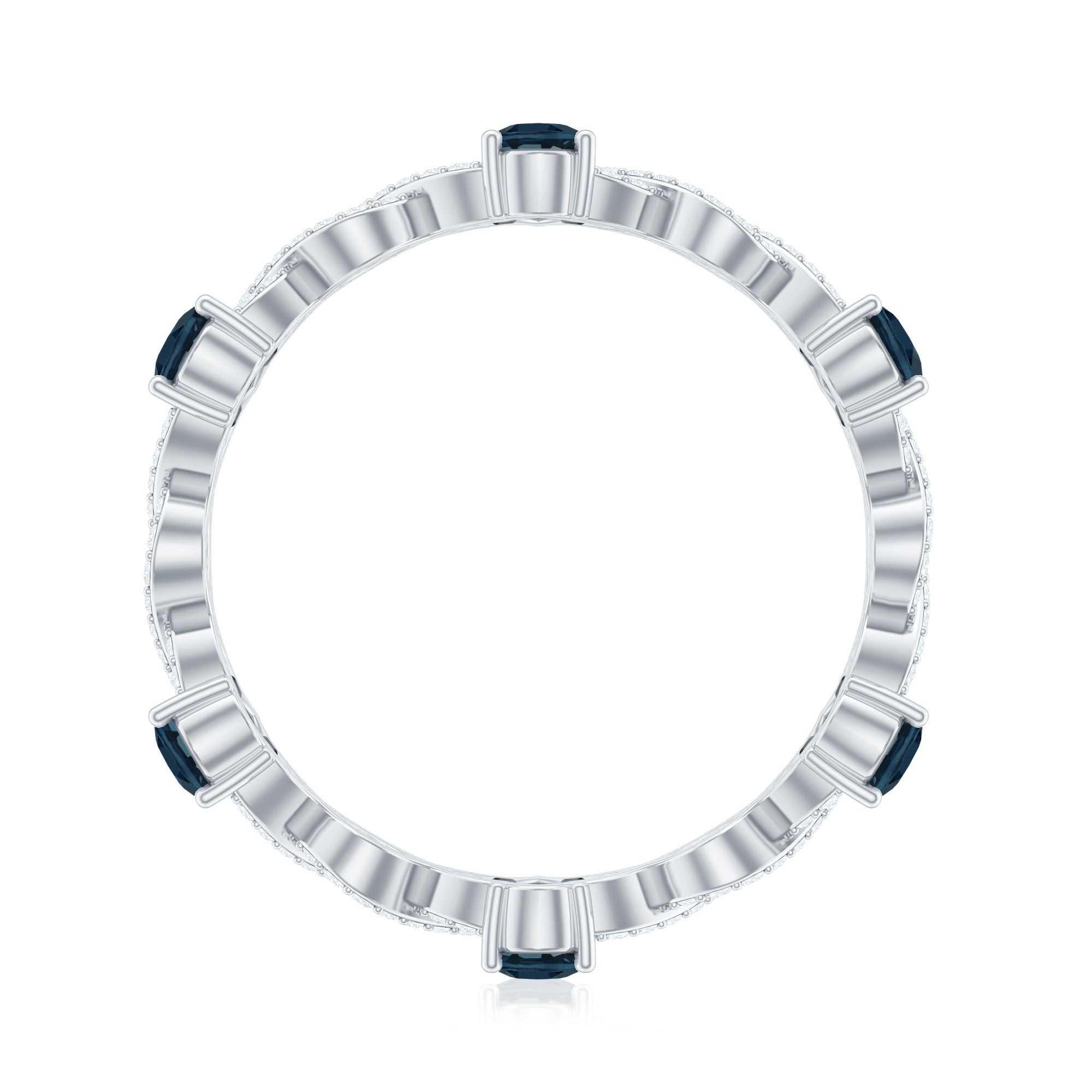 Rosec Jewels-Pear Shape London Blue Topaz Crossover Eternity Band with Diamond