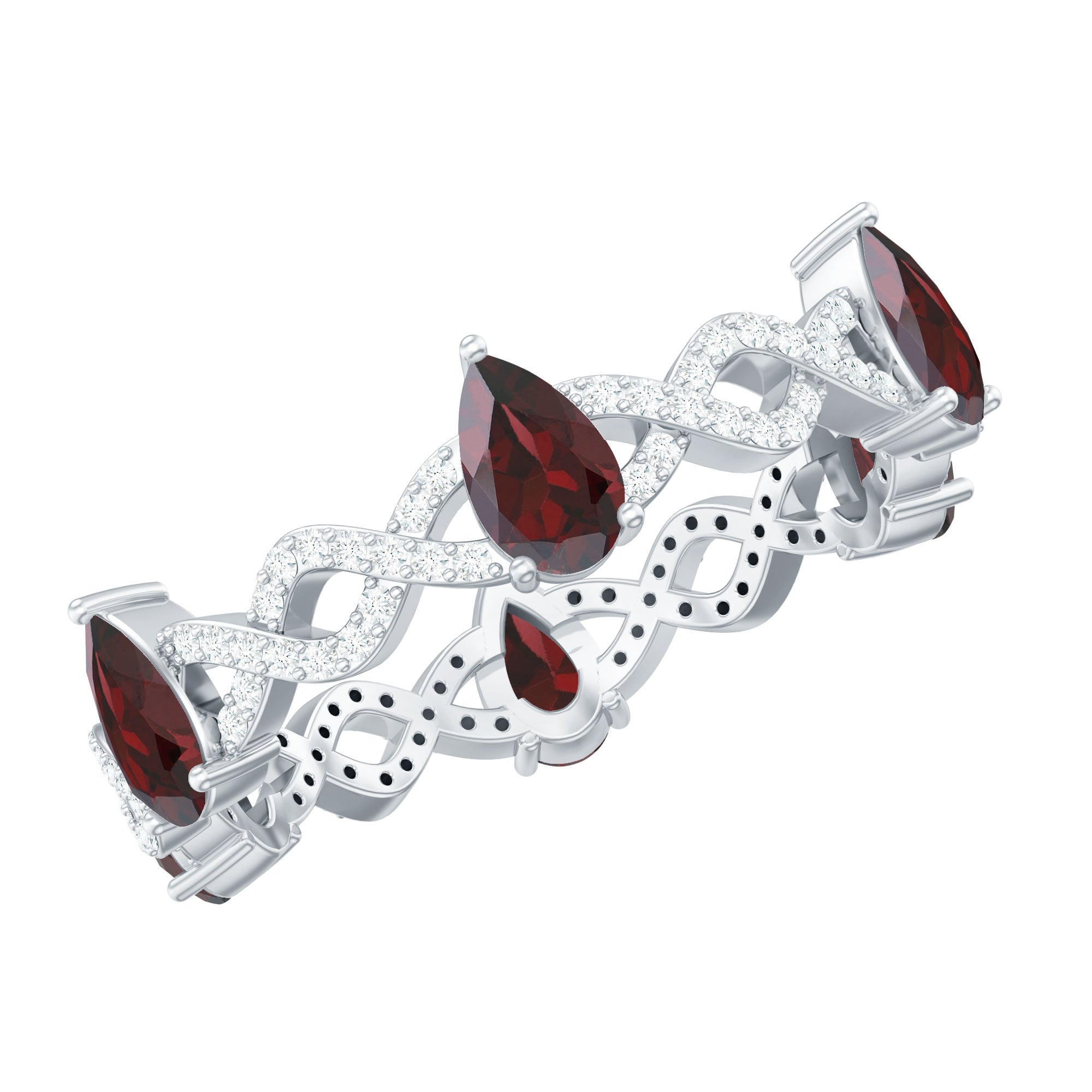 Natural Pear Shape Garnet Diamond Eternity Ring with Crossover Shank AAA - Rosec Jewels