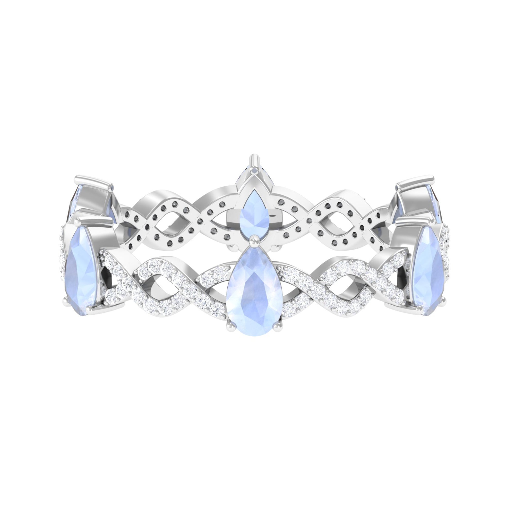 Pear Cut Moonstone and Diamond Crossover Eternity Ring