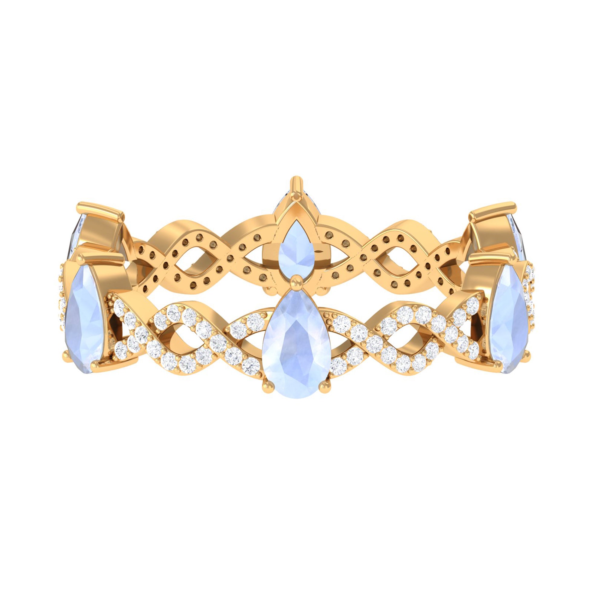 Rosec Jewels-Pear Cut Moonstone and Diamond Crossover Eternity Ring
