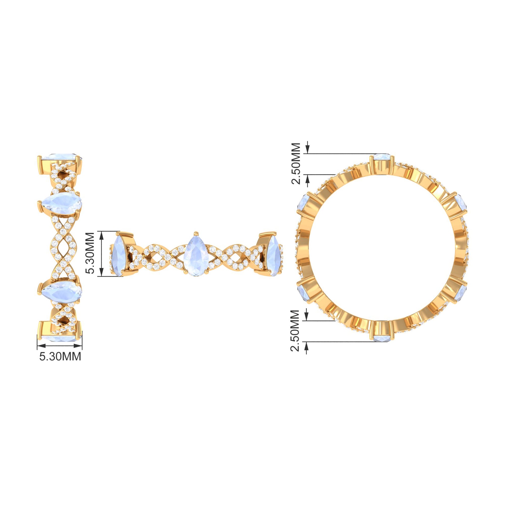 Rosec Jewels-Pear Cut Moonstone and Diamond Crossover Eternity Ring